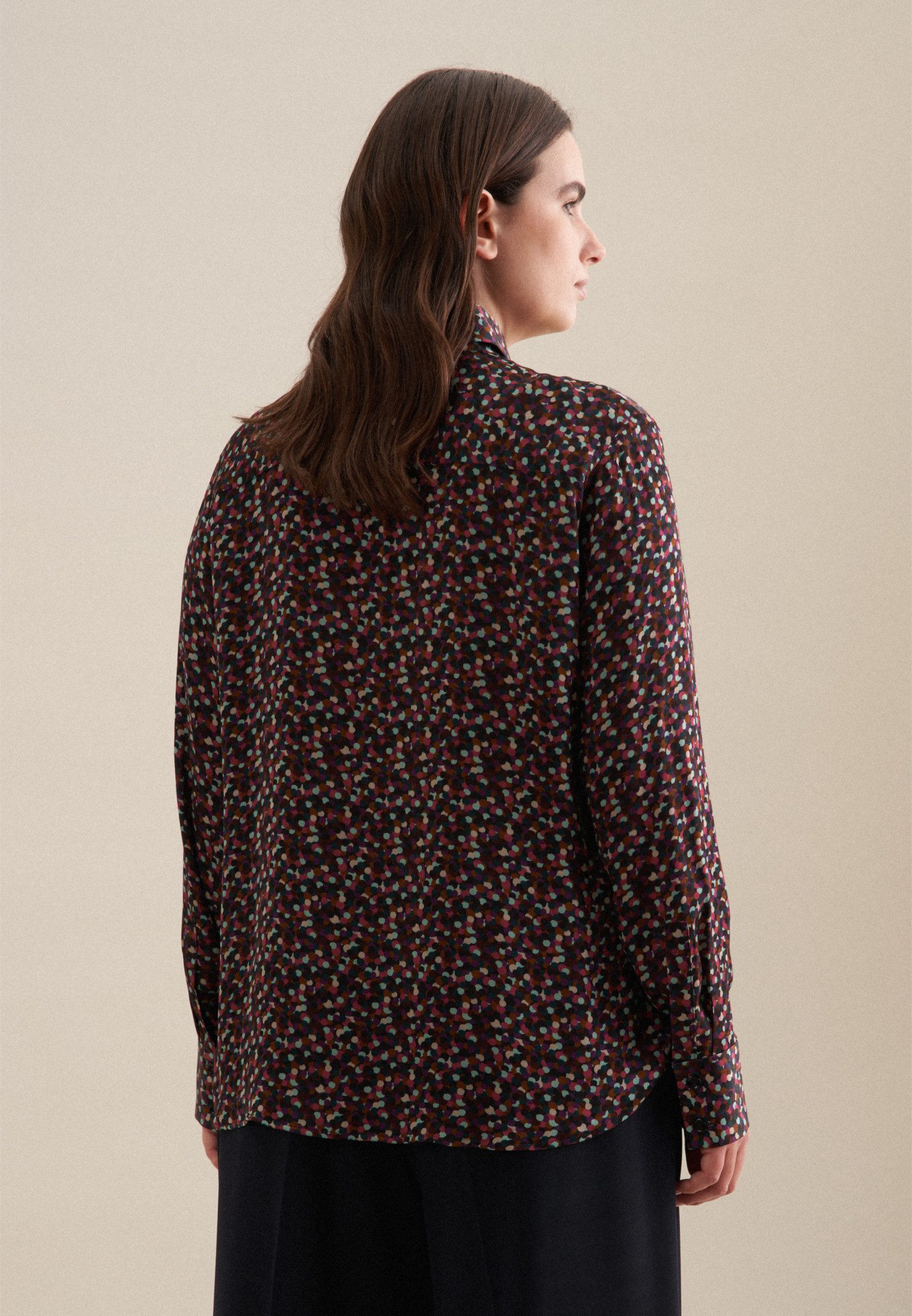 seidensticker Overhemdblouse Zwarte roos Lange mouwen kraag print