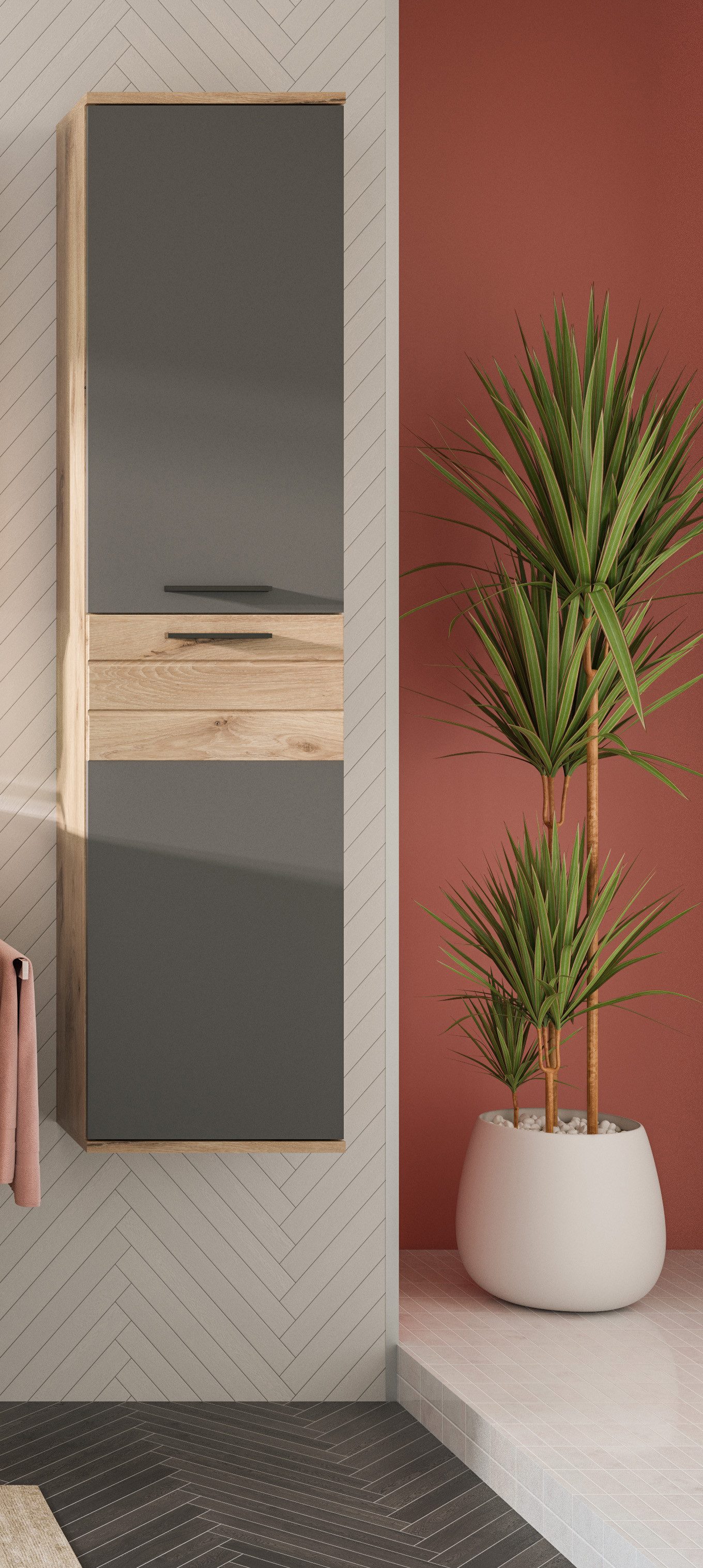 INOSIGN Halfhoge kast Riga, breedte 37 cm, 2 deuren, 2 legplanken, 1 constructiebodem Deurstopper verwisselbaar, badkamermeubels, badkamerspiegel, kast, badkamer, hoge kast