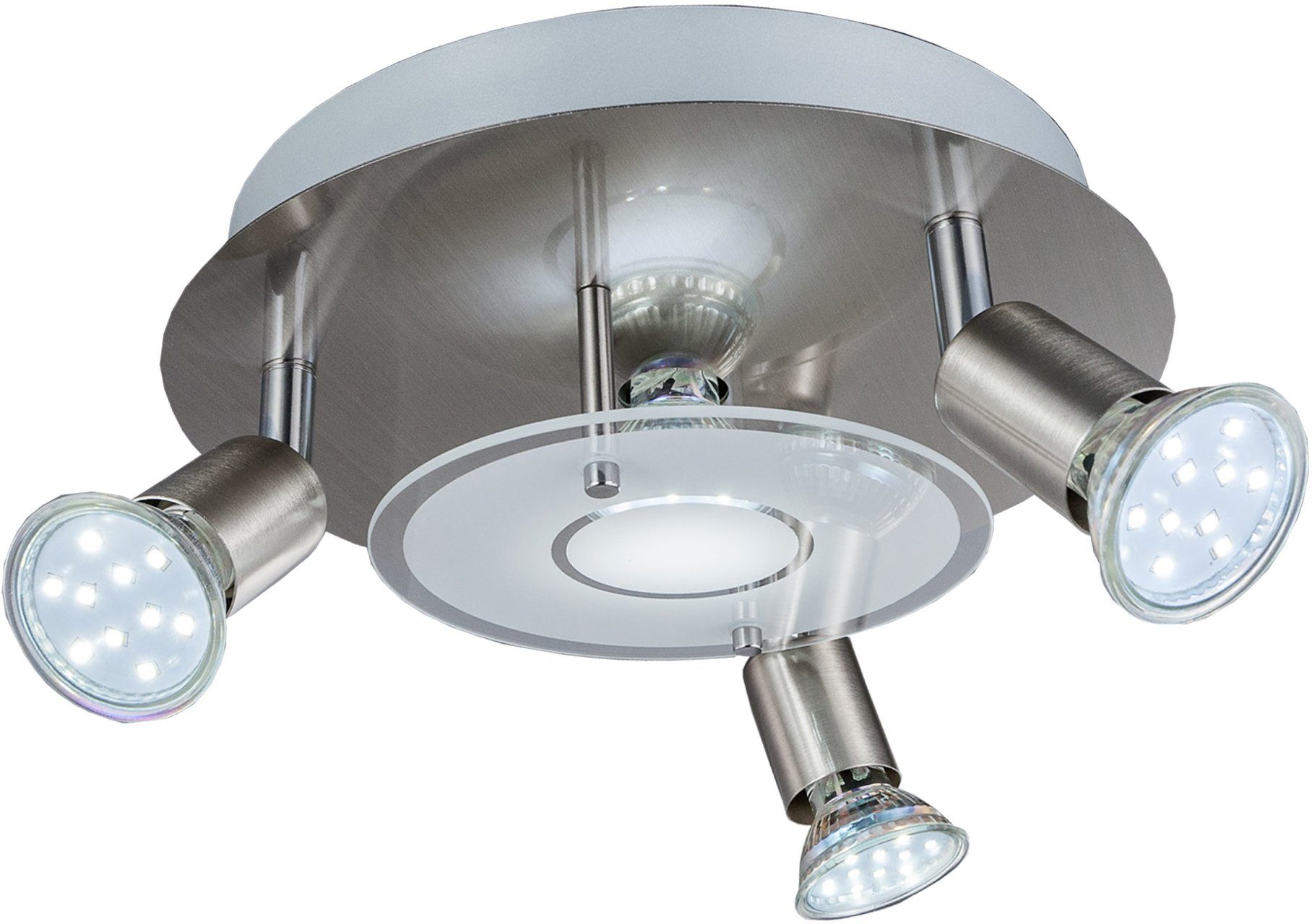 B.K.Licht LED plafondspot LED plafondlamp, rond, metaal, glas, spot, GU10, incl. 3W 250lm