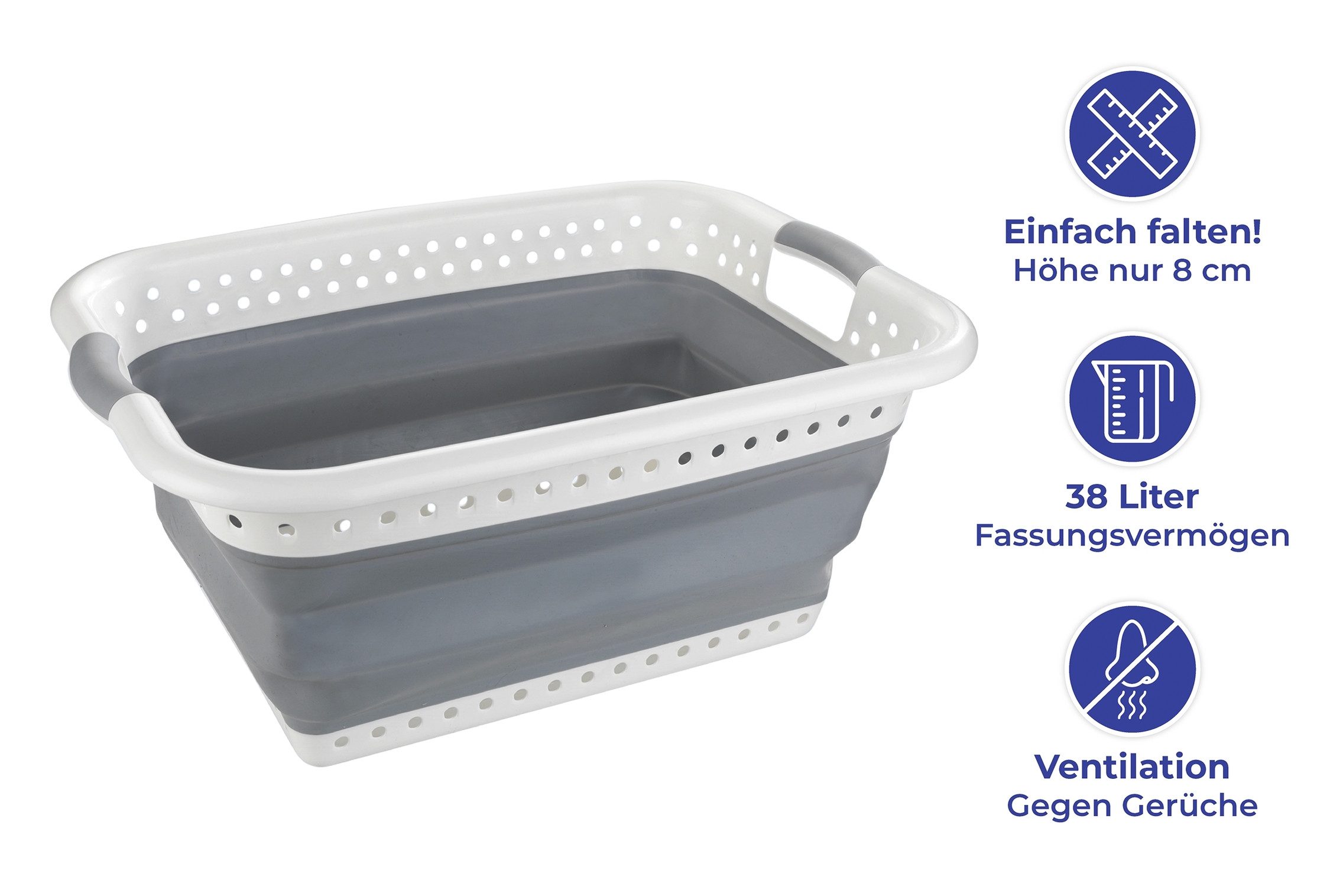 Maximex Wasmand XXL opvouwbare wasmand van flexibel kunststof, 2 handgrepen, 38 l