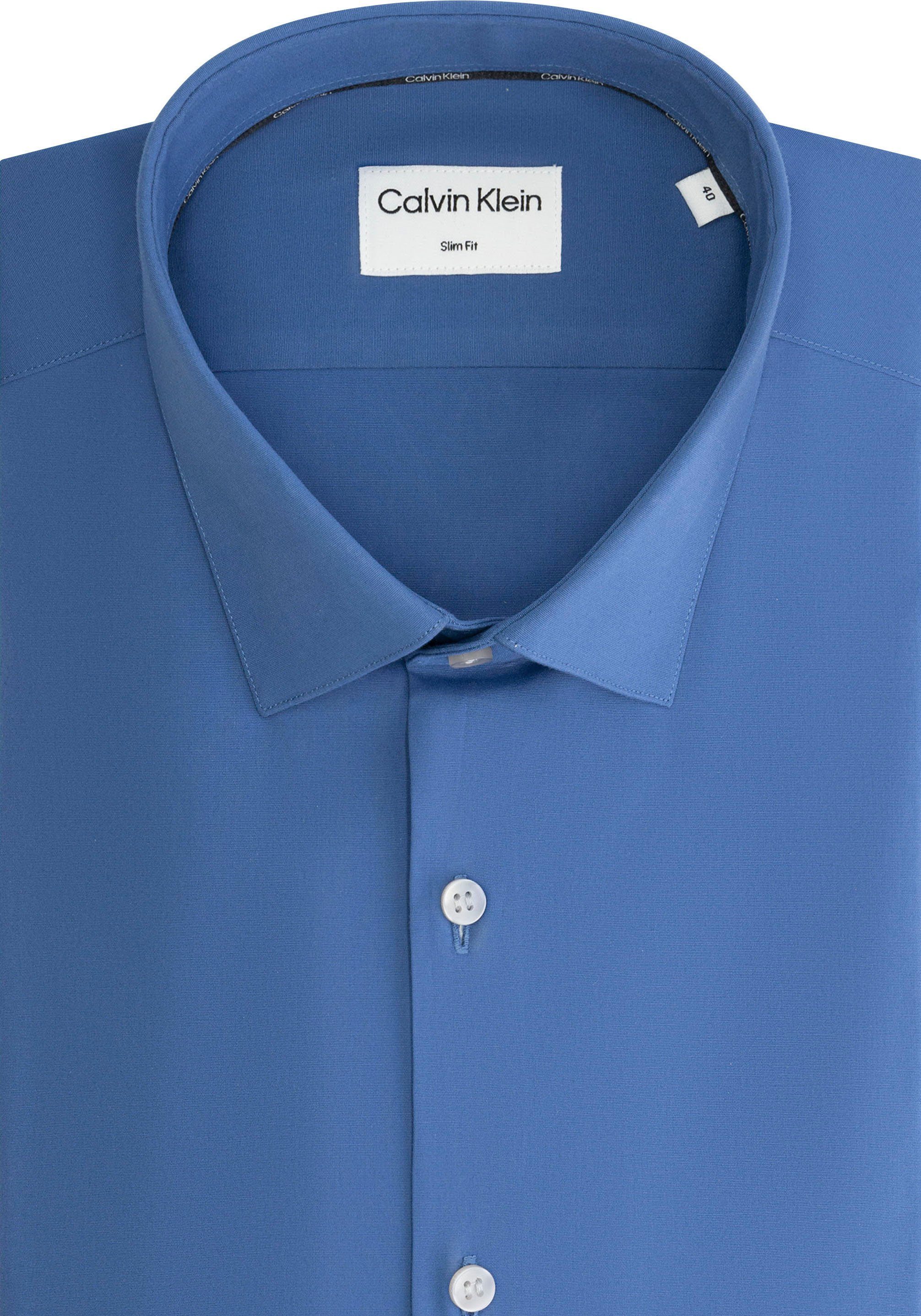 Calvin Klein Businessoverhemd POPLIN STRETCH SLIM SHIRT met kent-kraag, logoprint op borsthoogte