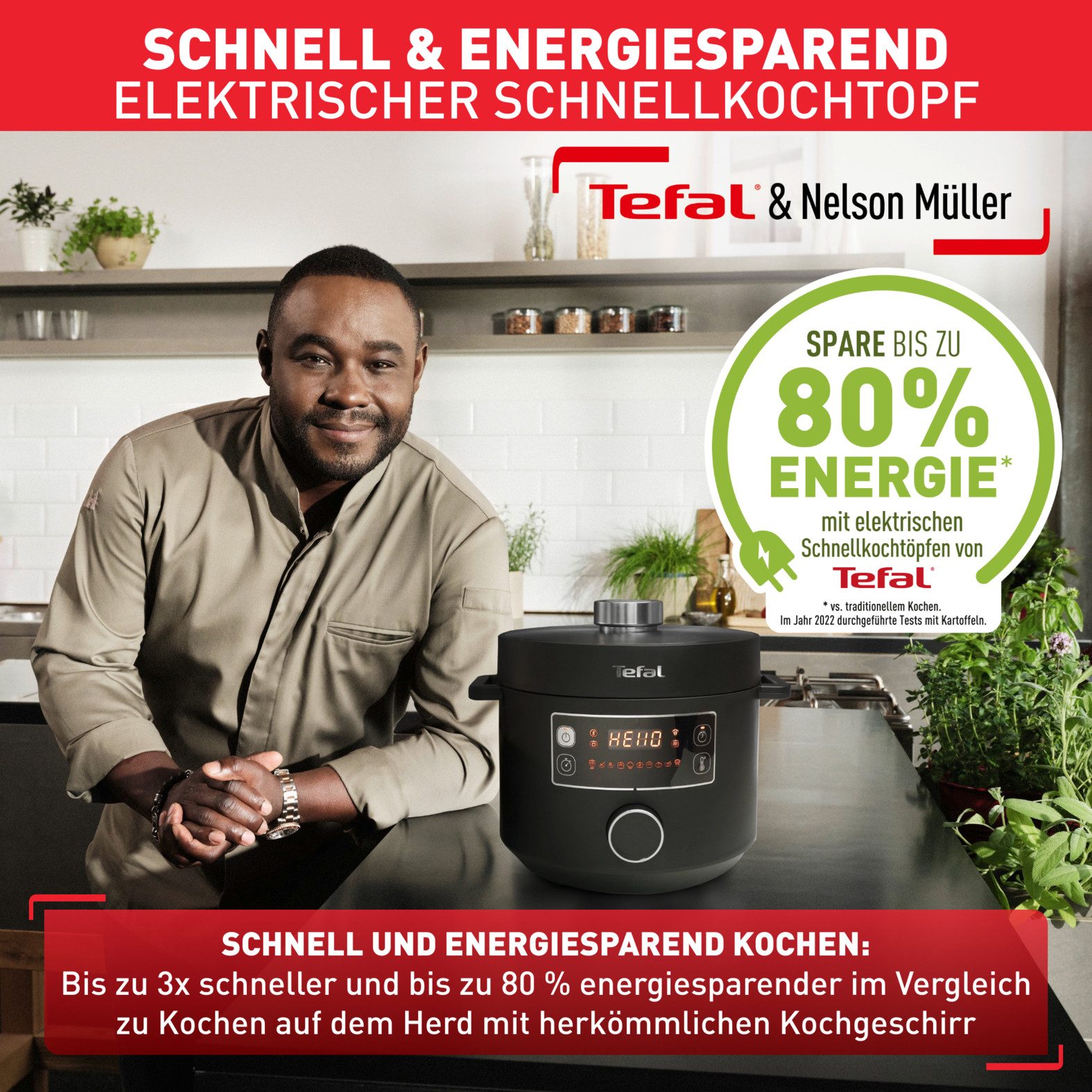 Tefal Multi-cooker CY7548 Turbo Cuisine elektrische snelkookpan, 10 automatische programma’s, veelzijdig