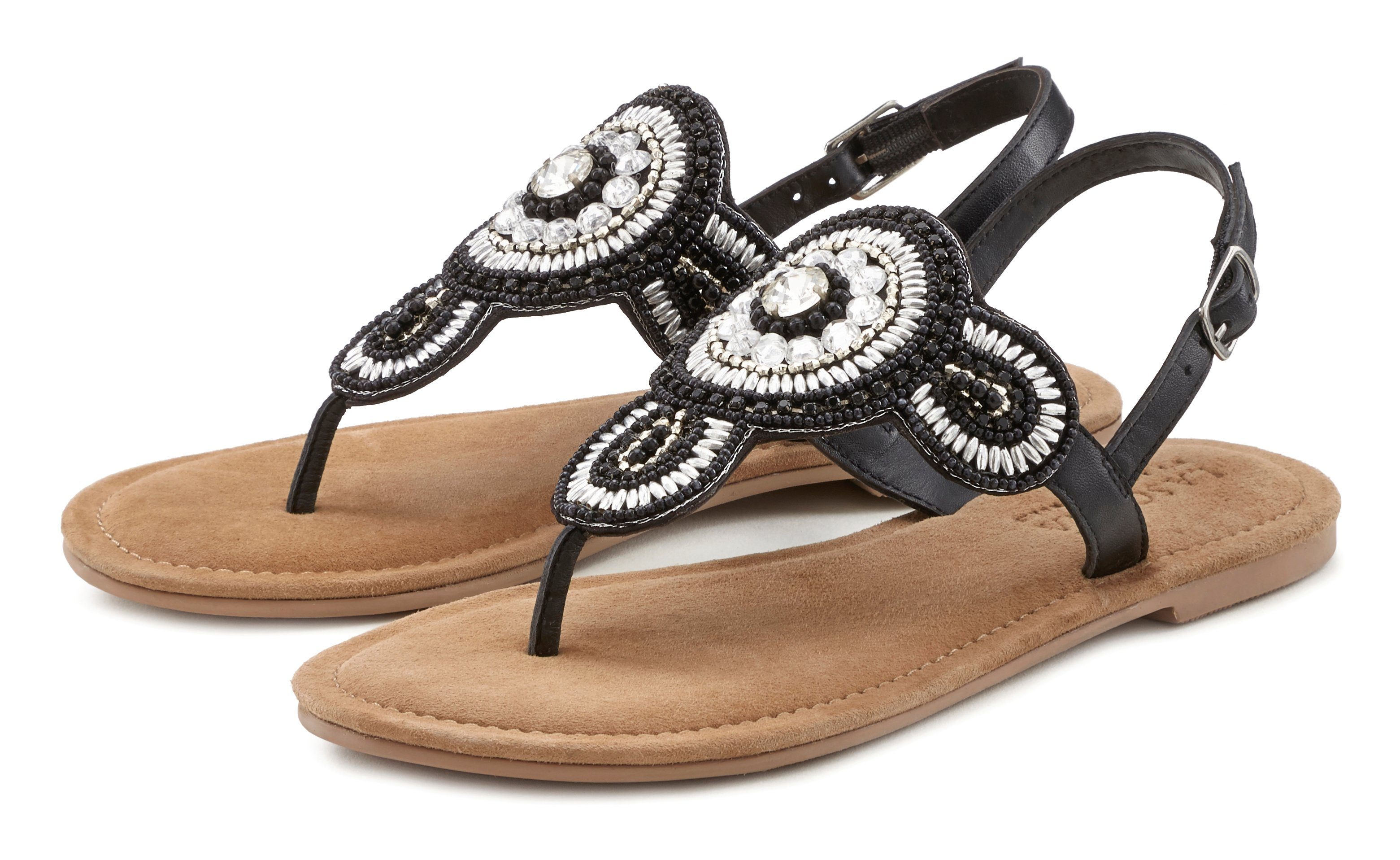 Lascana Teenslippers Sandalen met een luxueuze garnering en zachte leren binnenzool