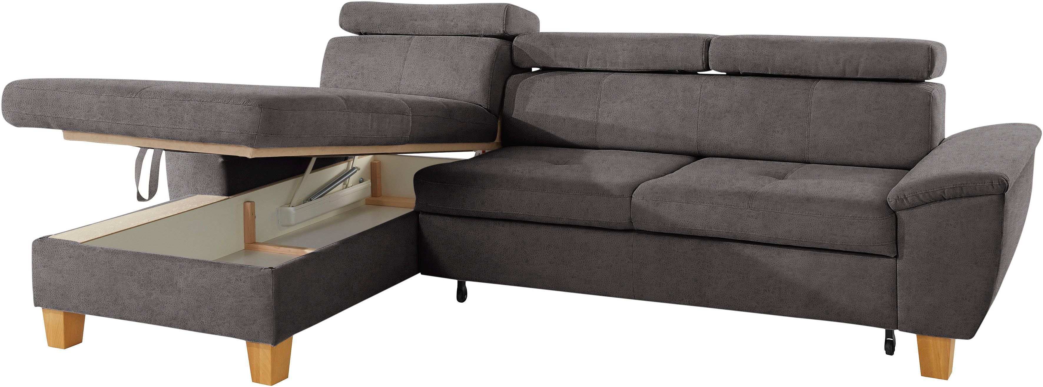 exxpo - sofa fashion Hoekbank Enya, uitgebreide afwerking, hoog zitcomfort, comfortabel, L-vorm inclusief verstelbare hoofdsteun, naar keuze met slaapfunctie en bedkist