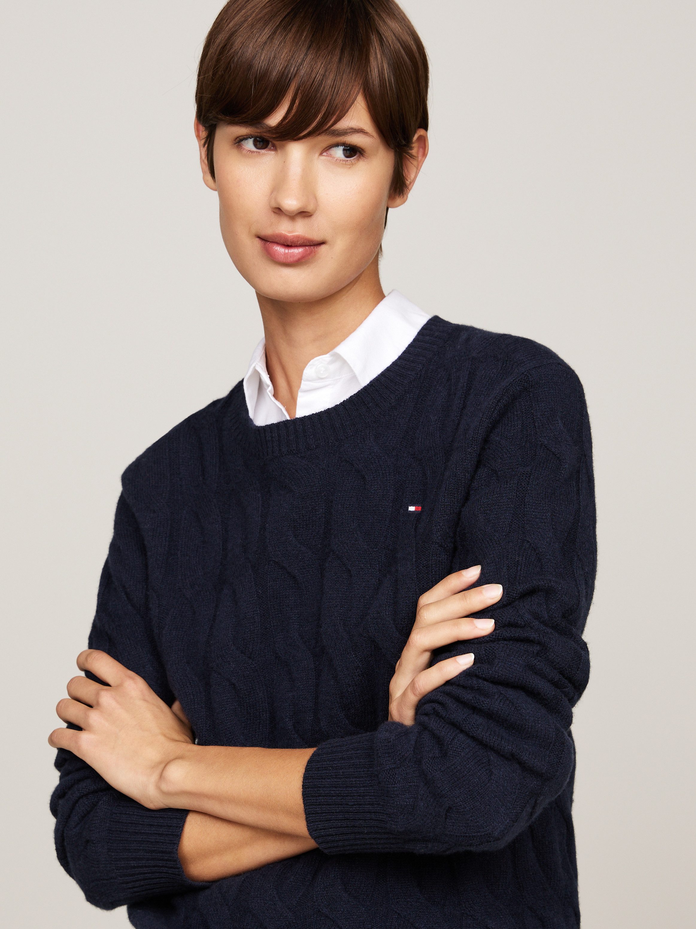 Tommy Hilfiger Gebreide trui SOFT WOOL CABLE C-NK met kabelpatroon ronde hals