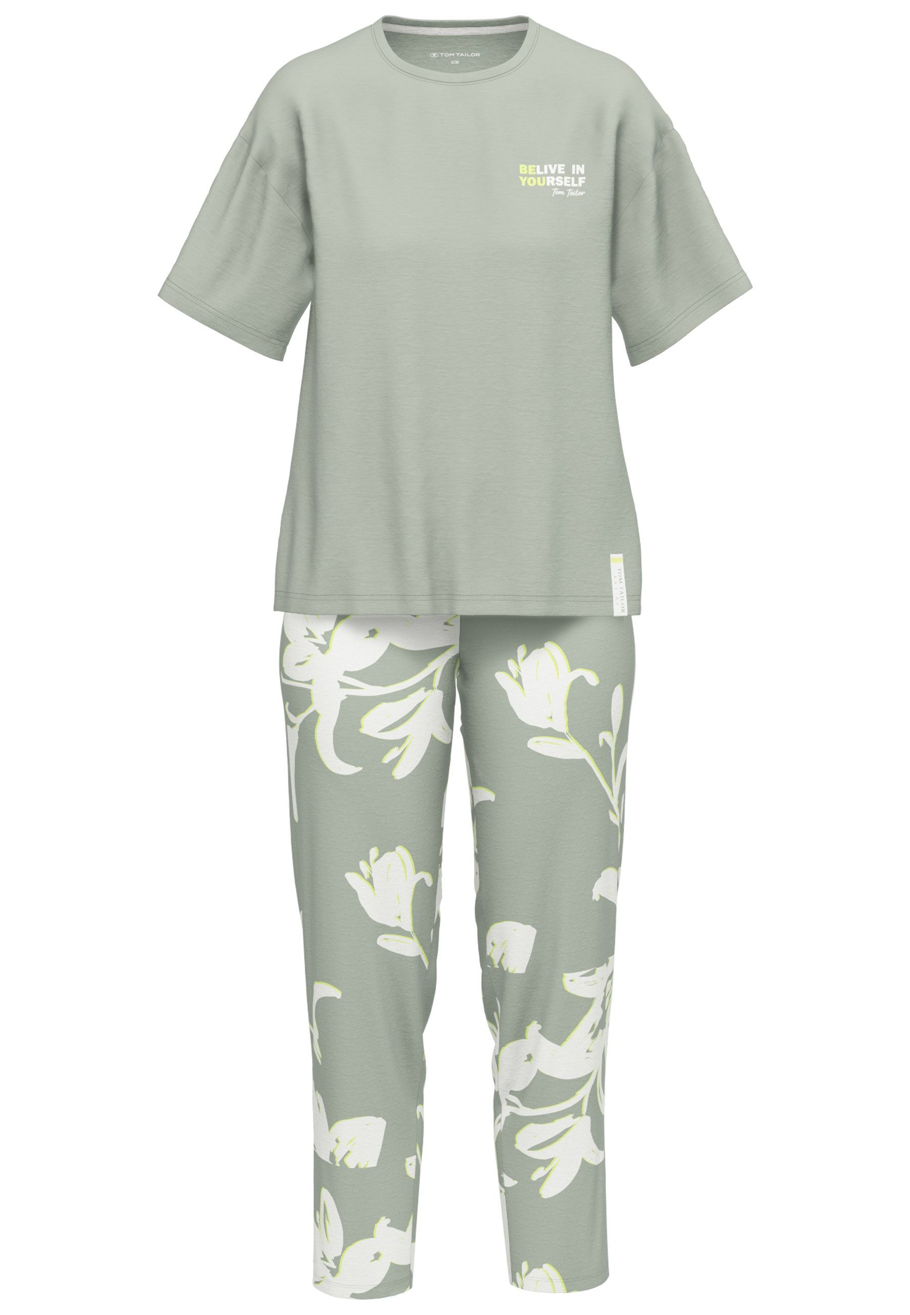 Tom Tailor Capripyjama Kenmare Uni top, broek met bloemenpatroon (2-delig)