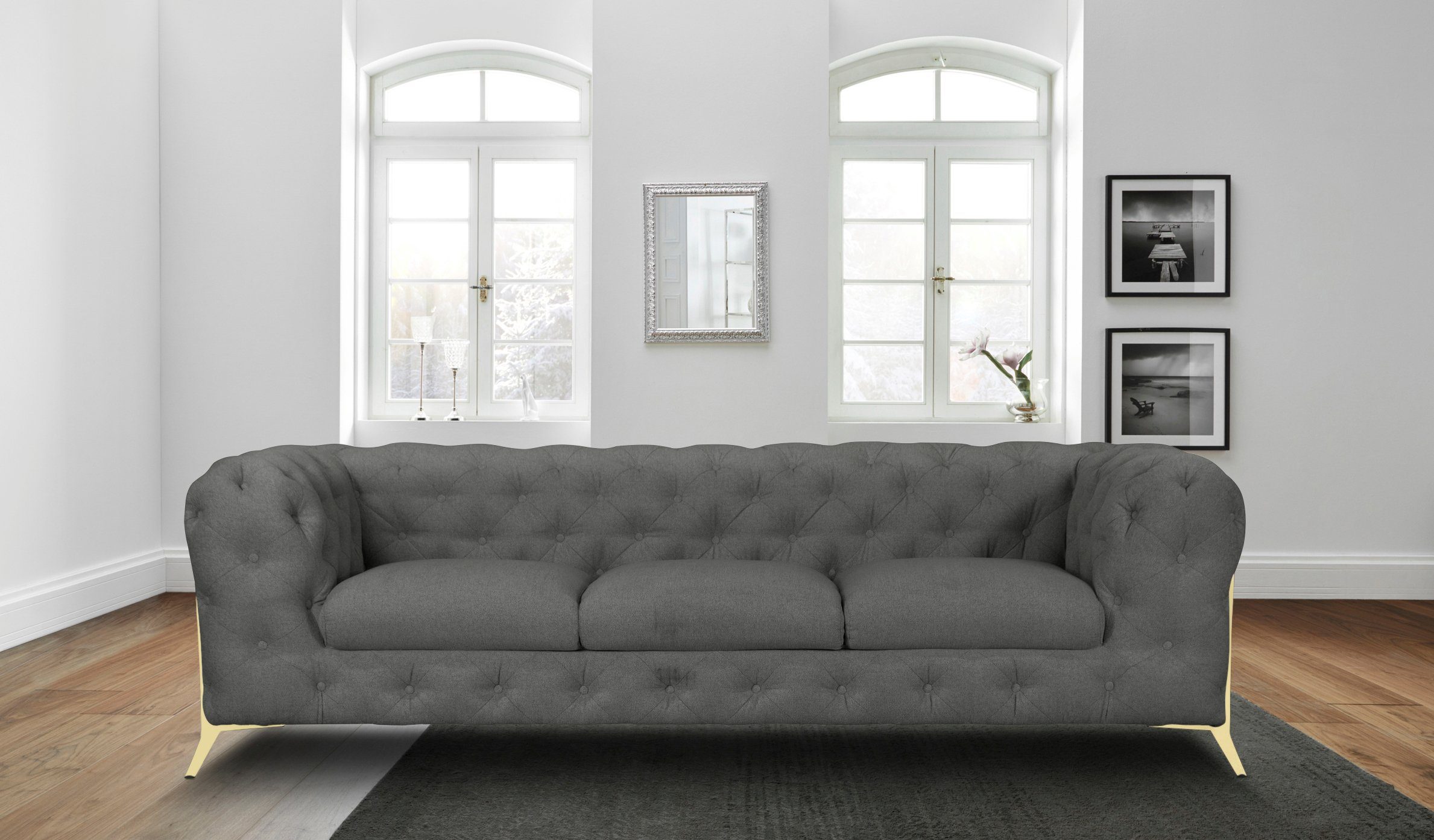 Leonique Chesterfield-bank Amaury luxueuze capitonnage, moderne chesterfield look, kleur van de poten ter keuze