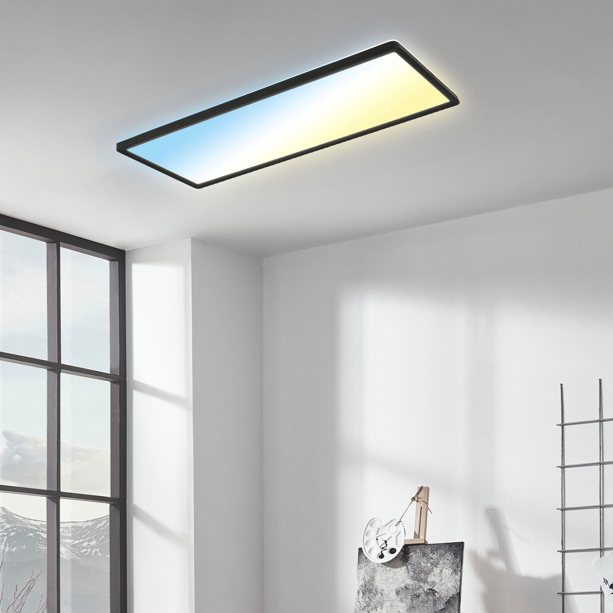 Briloner Leuchten Led-paneel 7403015 SLIM Plafondlamp, 58x20x3 cm, zwart, 23W, woonkamer, slaapkamer, keuken