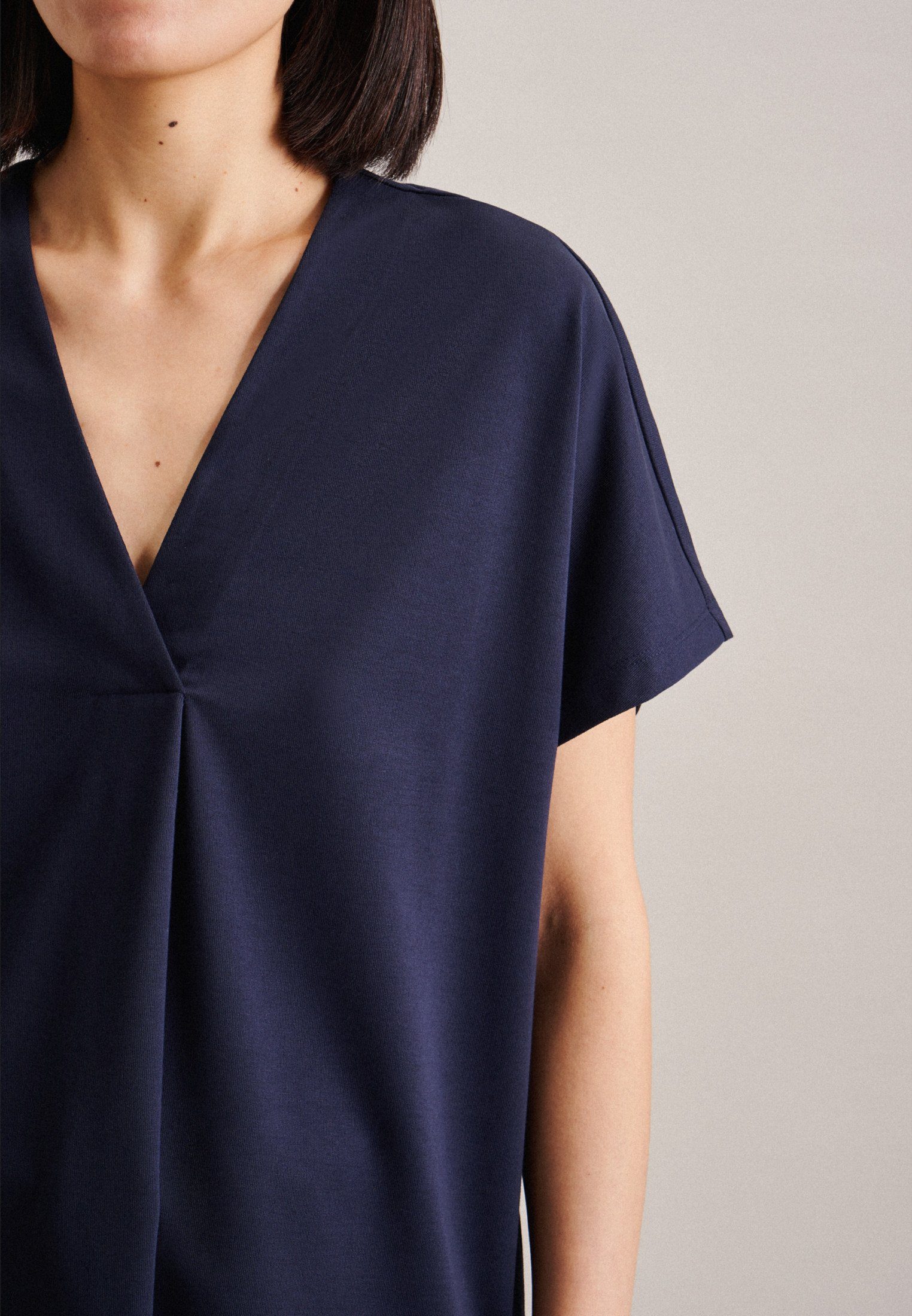 seidensticker Shirtblouse Zwarte roos Korte mouwen V-hals uni