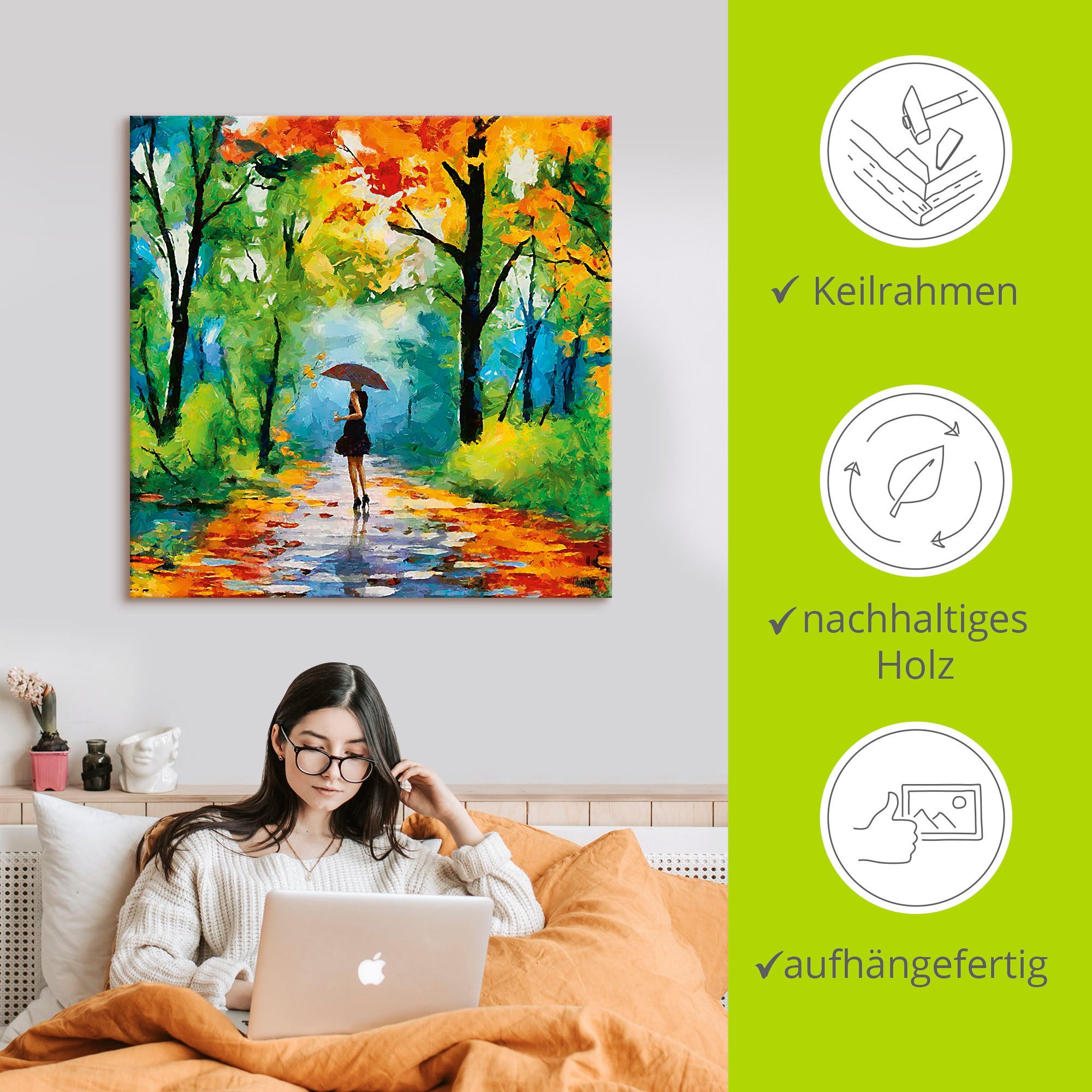 Artland Artprint Herfstige wandeling in het park als artprint van aluminium, artprint voor buiten, artprint op linnen, poster, muursticker
