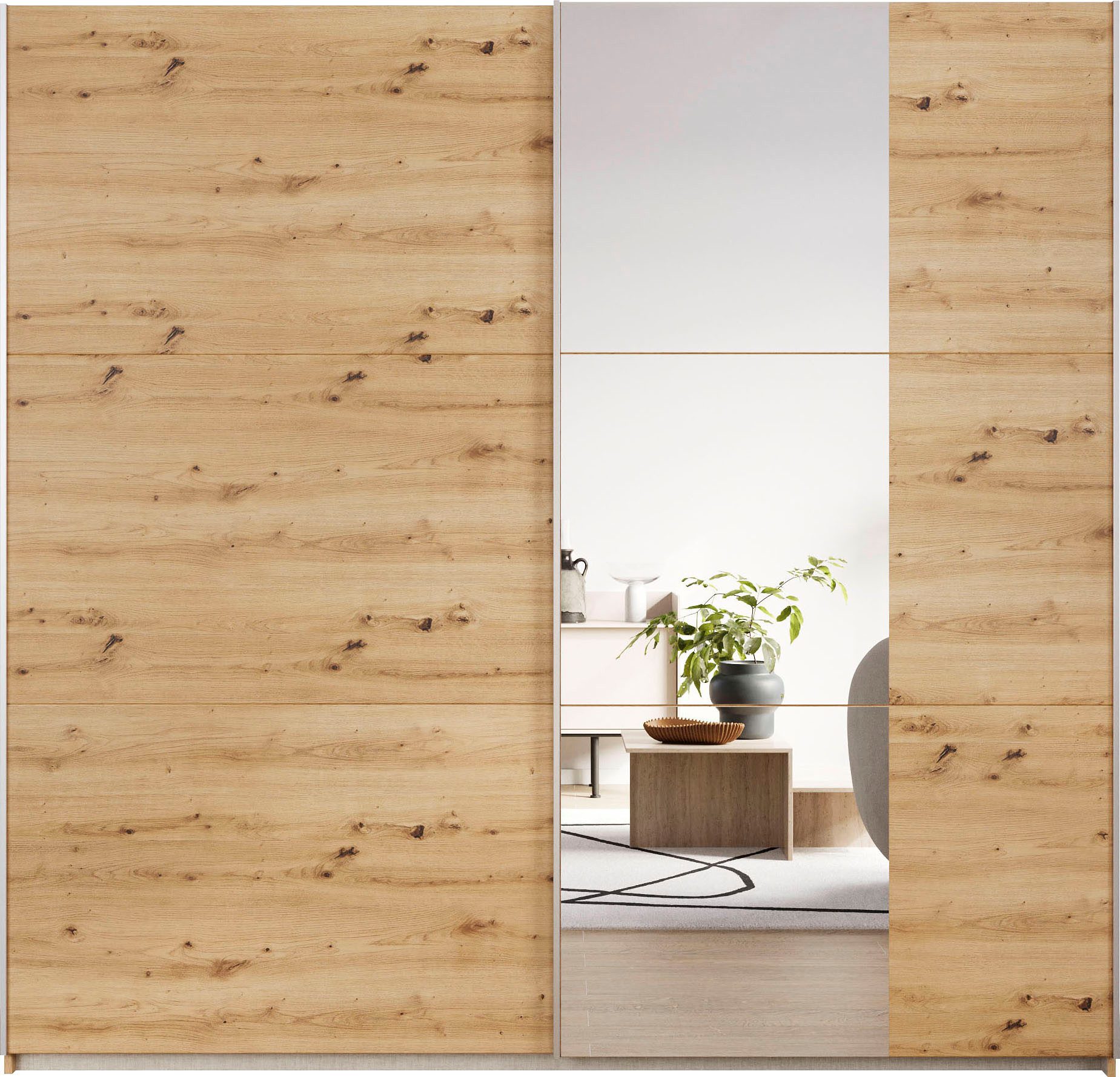rauch Zweefdeurkast Kledingkast draaideurkast kast garderobe KRONACH TOPSELLER met spiegel en veel opbergruimte, metalen greepstrips, made in germany
