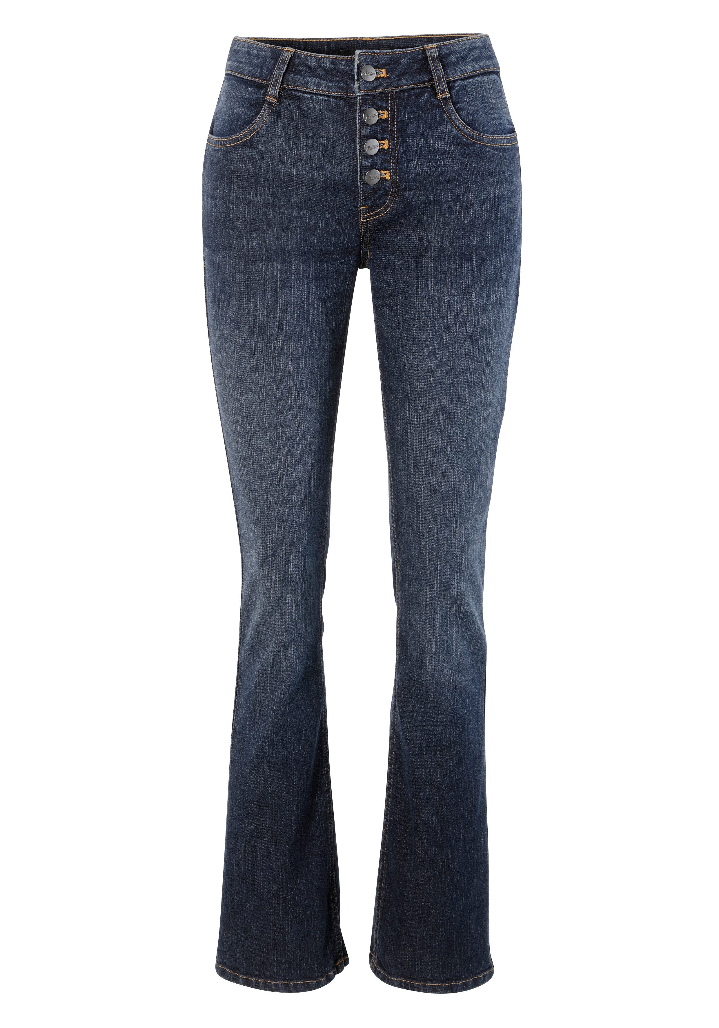Aniston CASUAL Bootcut jeans met decoratieve knoopsluiting