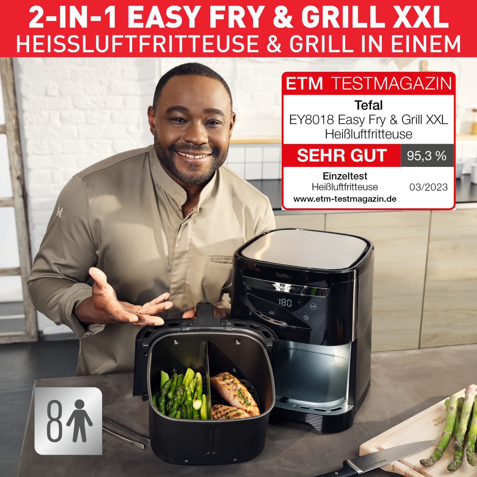 Tefal Airfryer EY8018 Easy Fry & grill XXL, 2-in-1 2 aparte zones, 6,5 l xxl-inhoud, ey8018