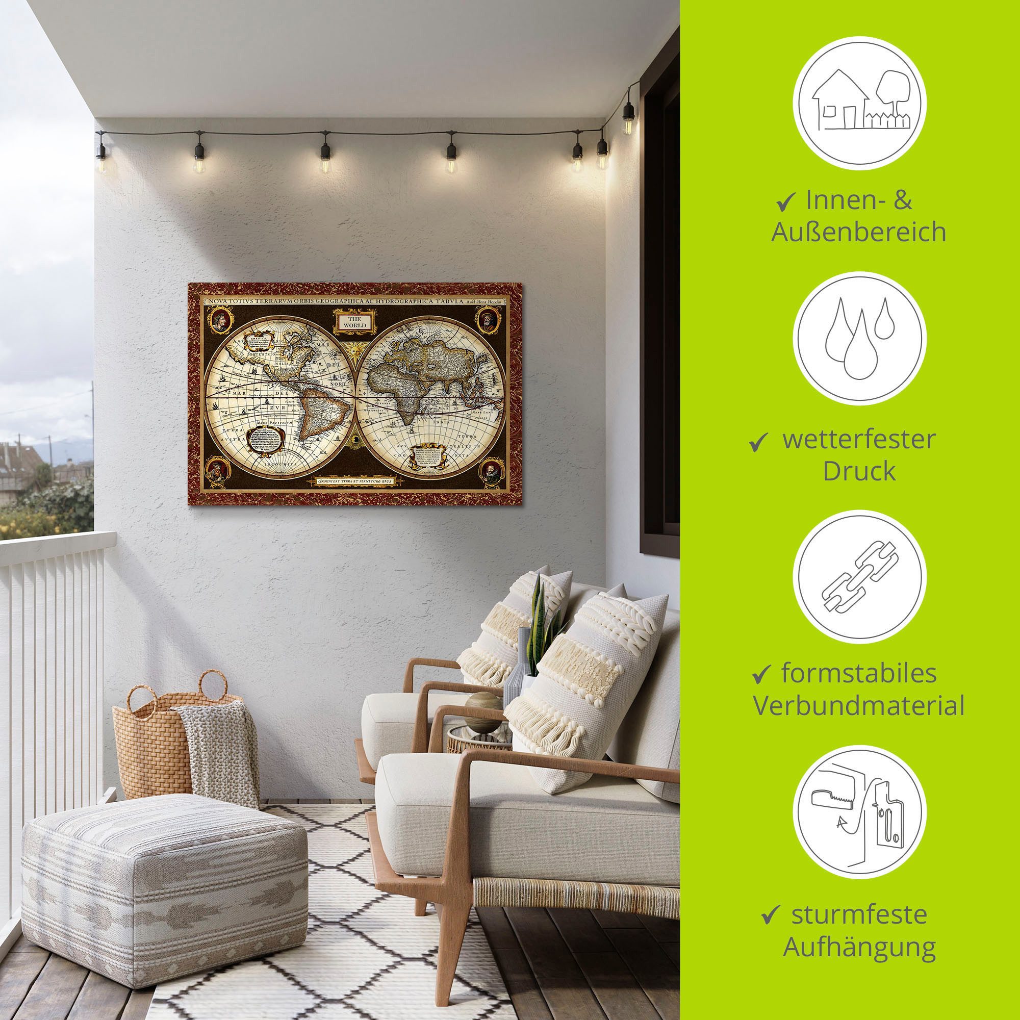 Artland Artprint Wereldkaart als artprint van aluminium, artprint voor buiten, artprint op linnen, poster, muursticker