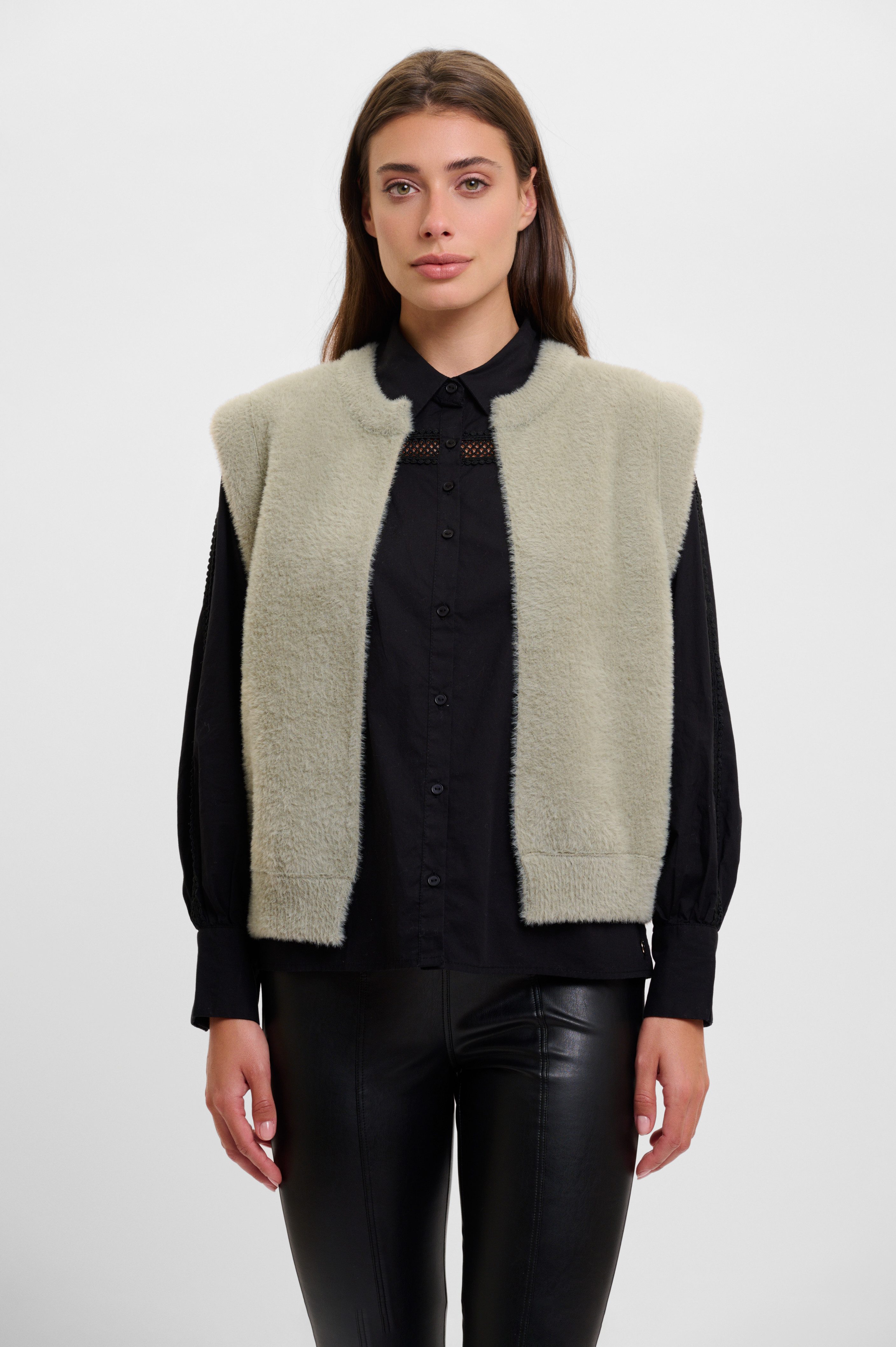 Rino & Pelle Bodywarmer in bont-look Elona zonder sluiting en van pluche dames gilets maat XL (42) groen