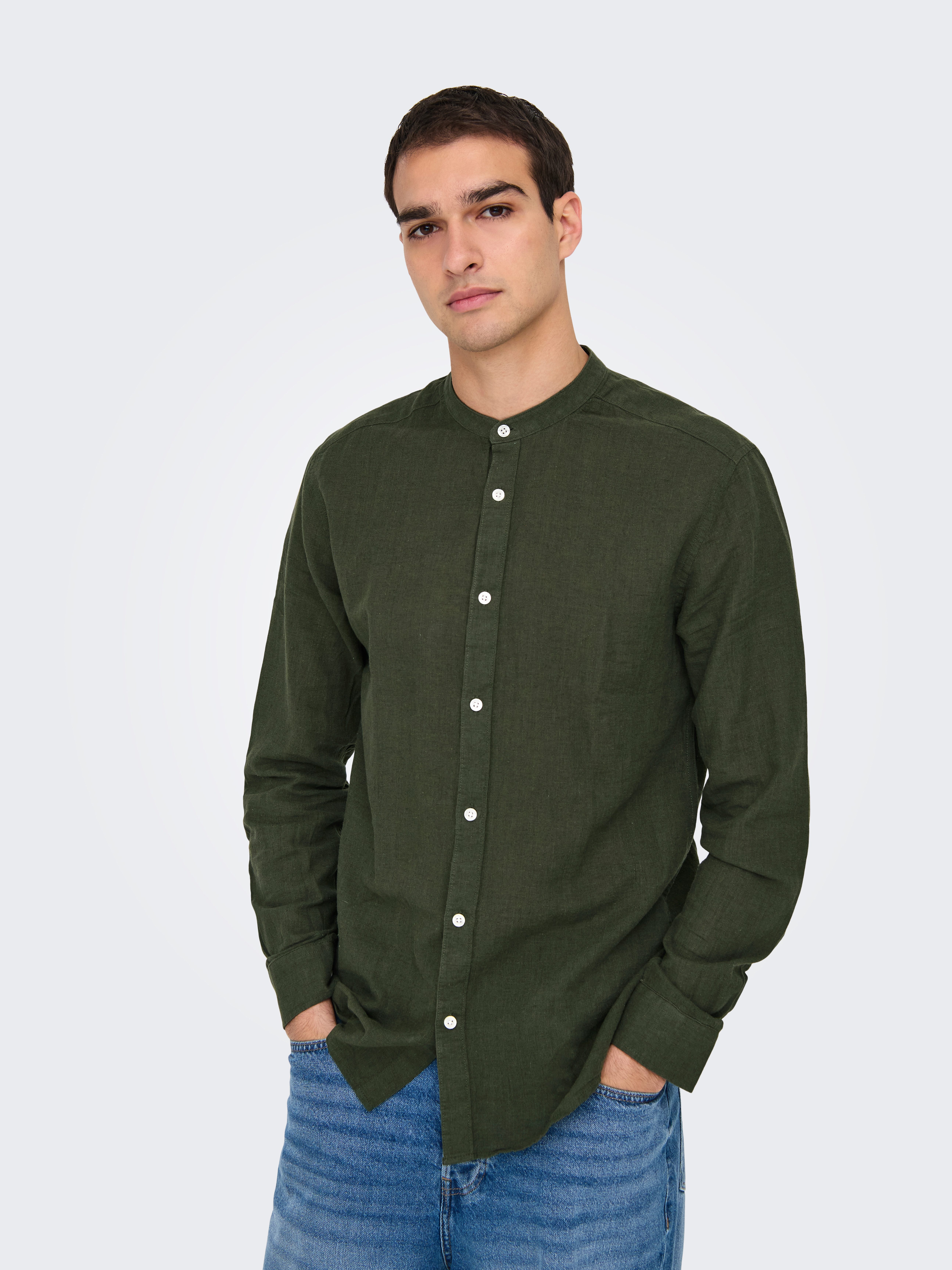 ONLY & SONS Overhemd met lange mouwen ONSCAIDEN LS SOLID LINEN MAO SHIRT NOOS