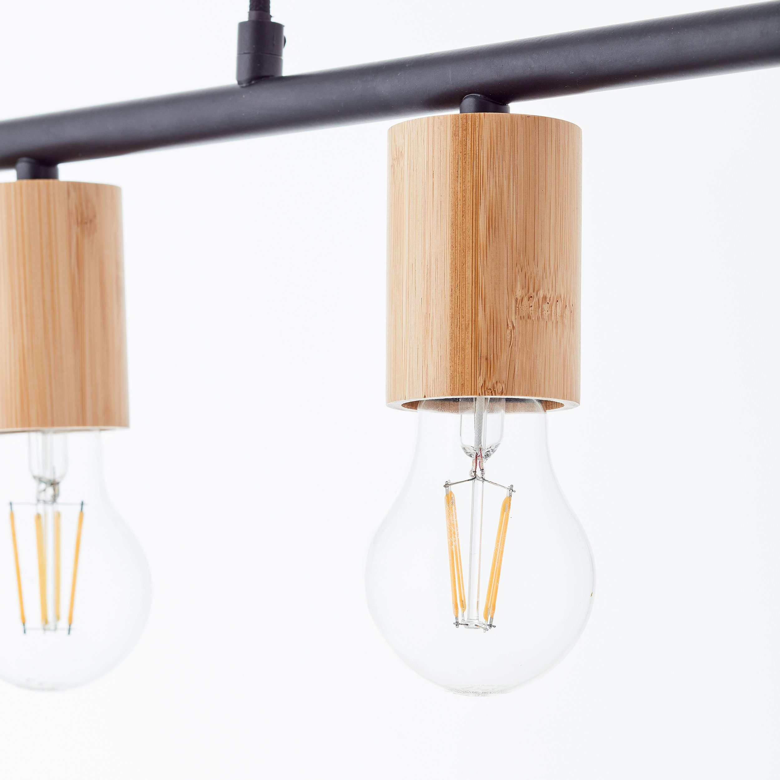 Brilliant Leuchten Hanglamp KERRY 113 x 80 x 5 cm, 5 x e27, inkortbaar, metaal/bamboe, zwart/natuur (1 stuk)