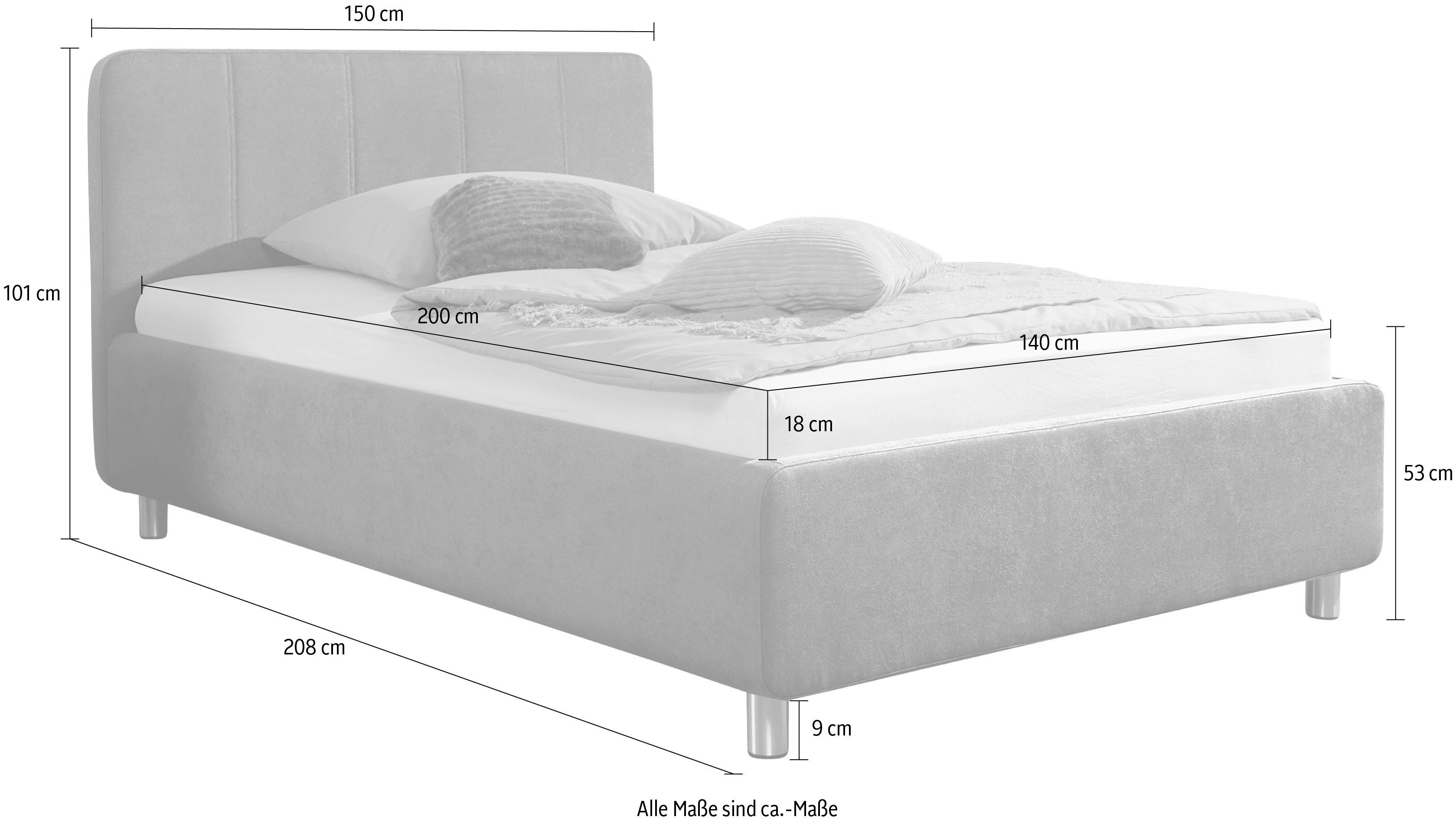 Maintal Gestoffeerd bed Wiesenblick, verkrijgbaar in fluweel en structuur
