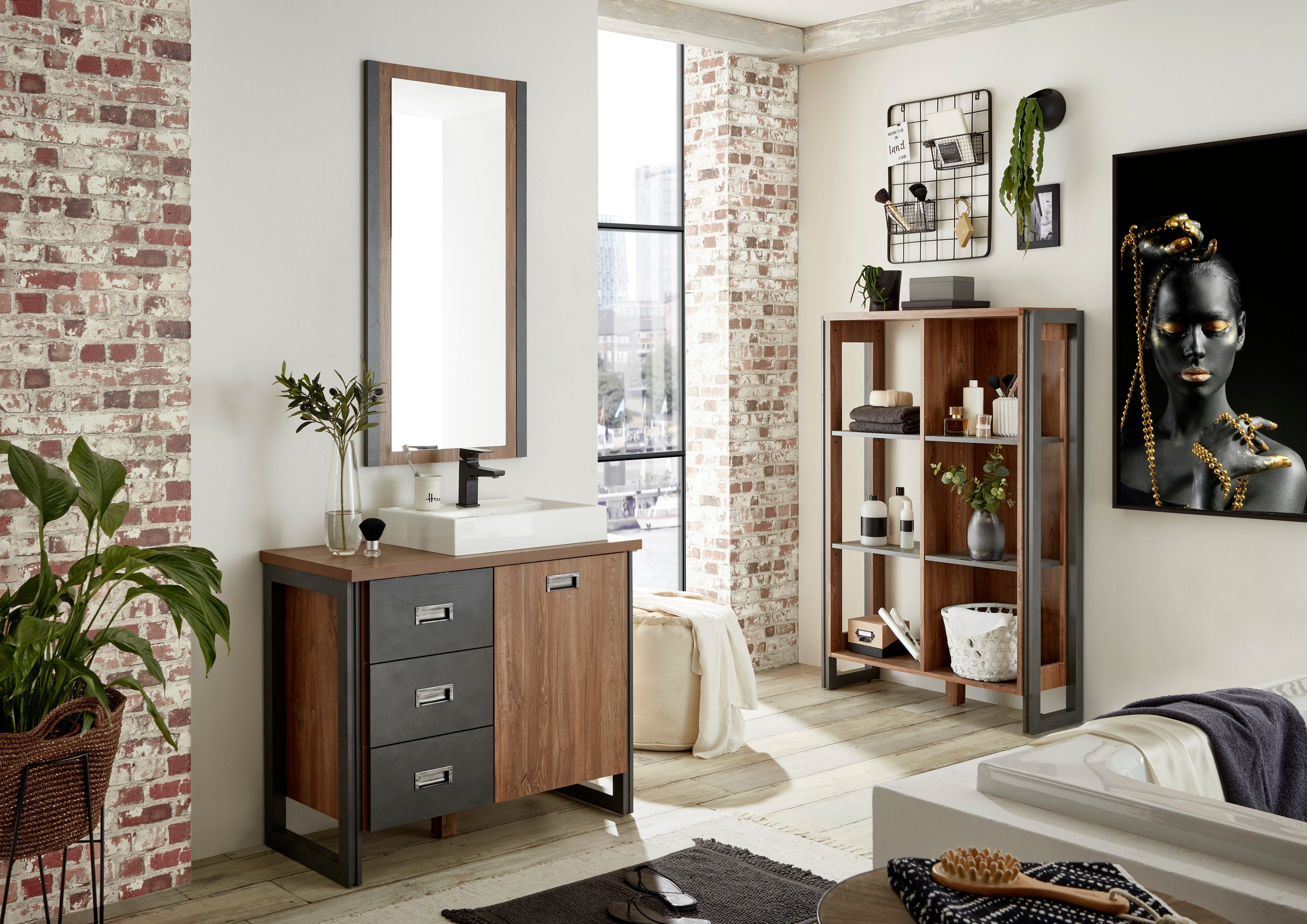 Home affaire Badkamerserie Detroit, badkamer in industriële stijl, 3-delig badkamer (set, 3-delig)