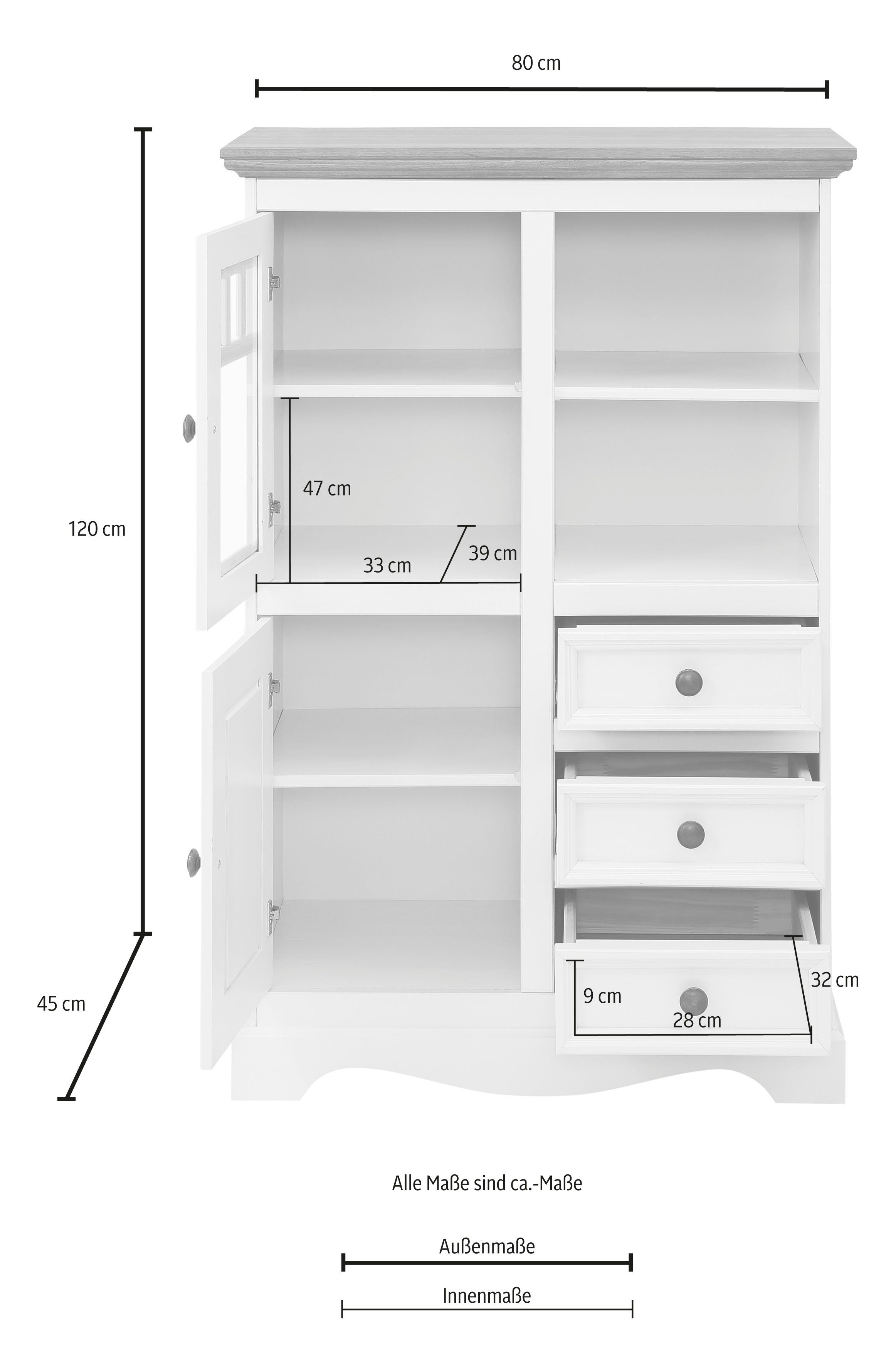 Home affaire Highboard MELISSA Vitrine, breedte 80 cm