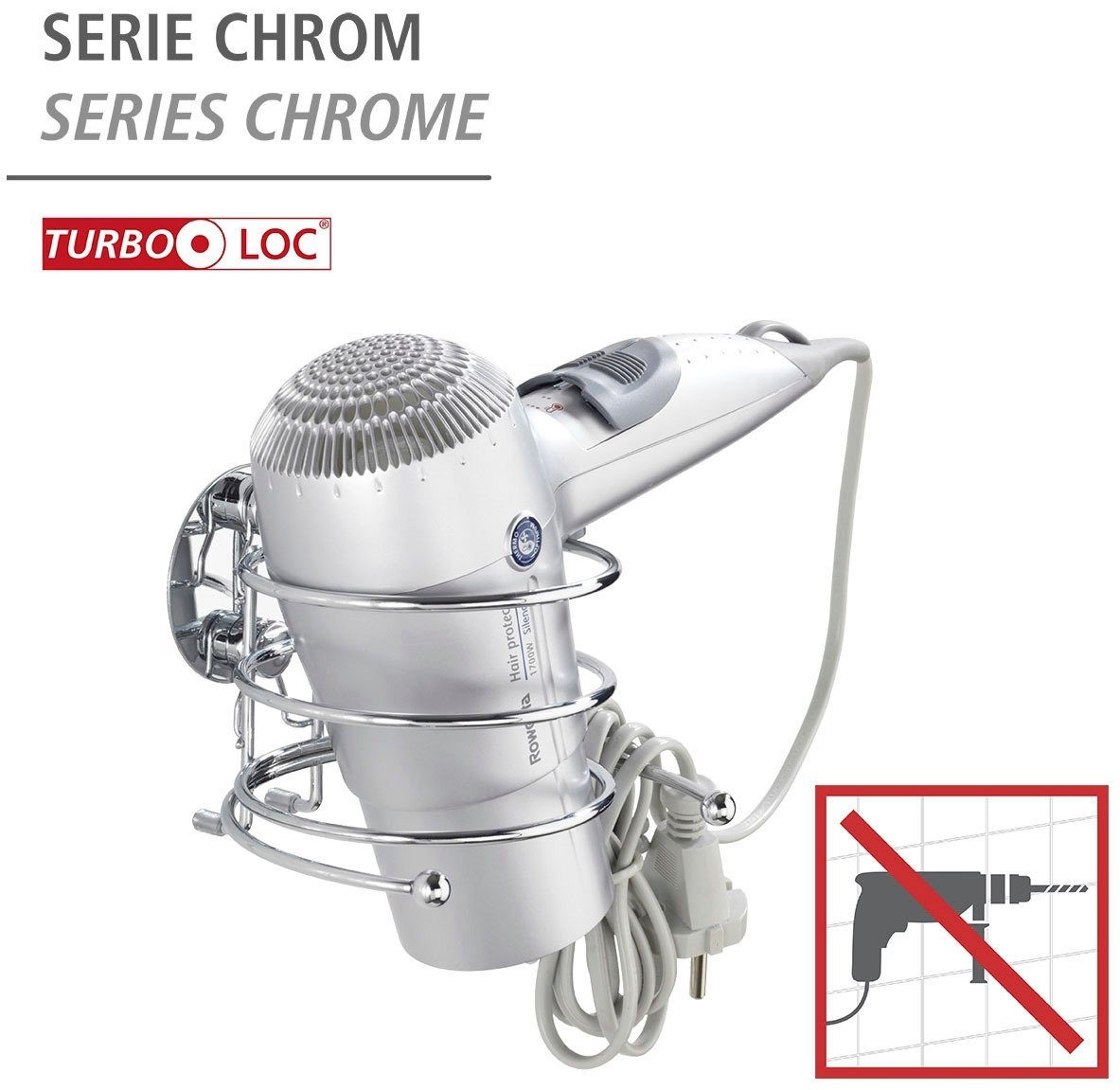 WENKO Haardrogerhouder Turbo-Loc® bevestigen zonder boren (1 stuk)