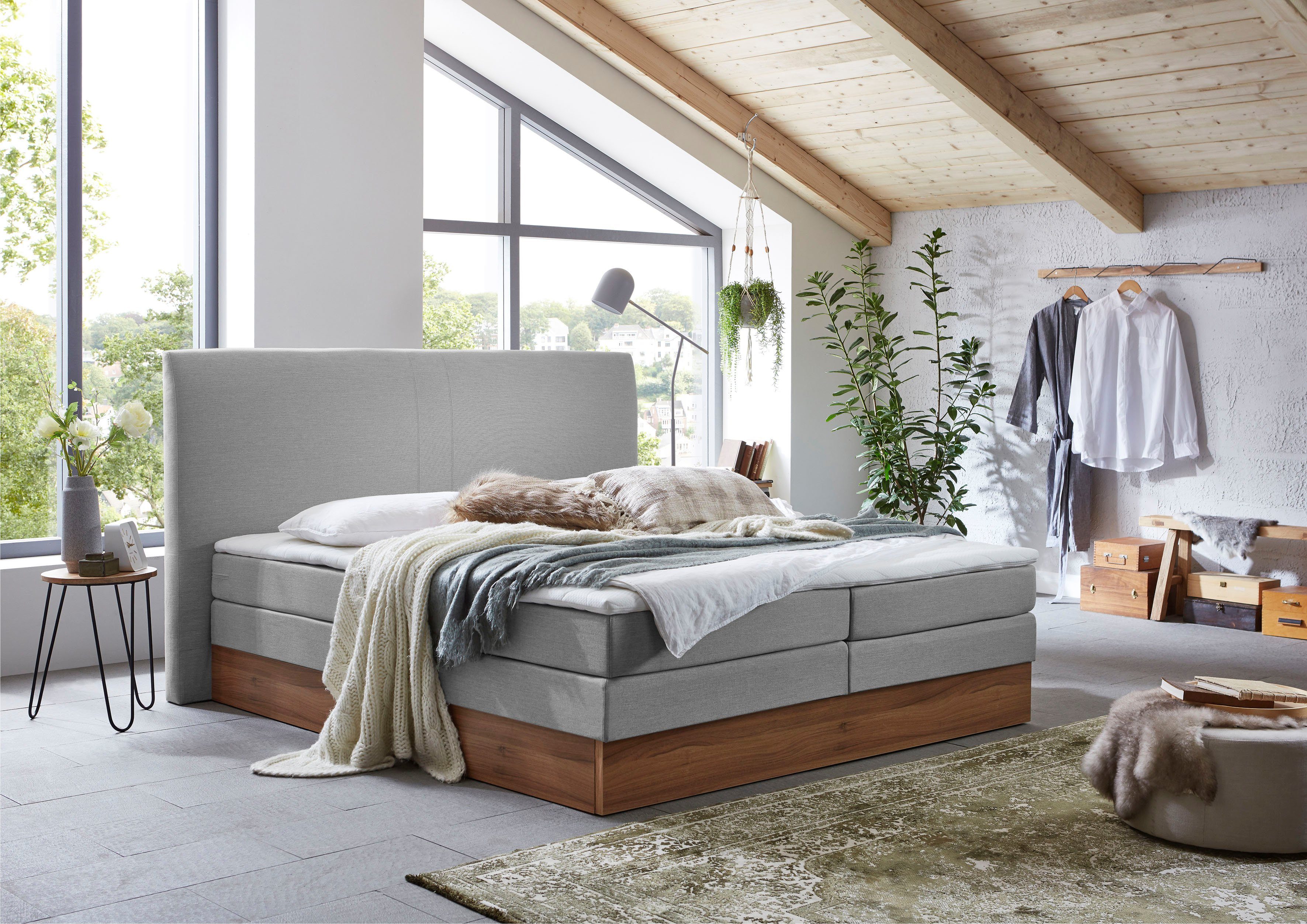 Home affaire Boxspring Blomen met walnoot-decor, met bedkist, verschillende hardheden, met topmatras