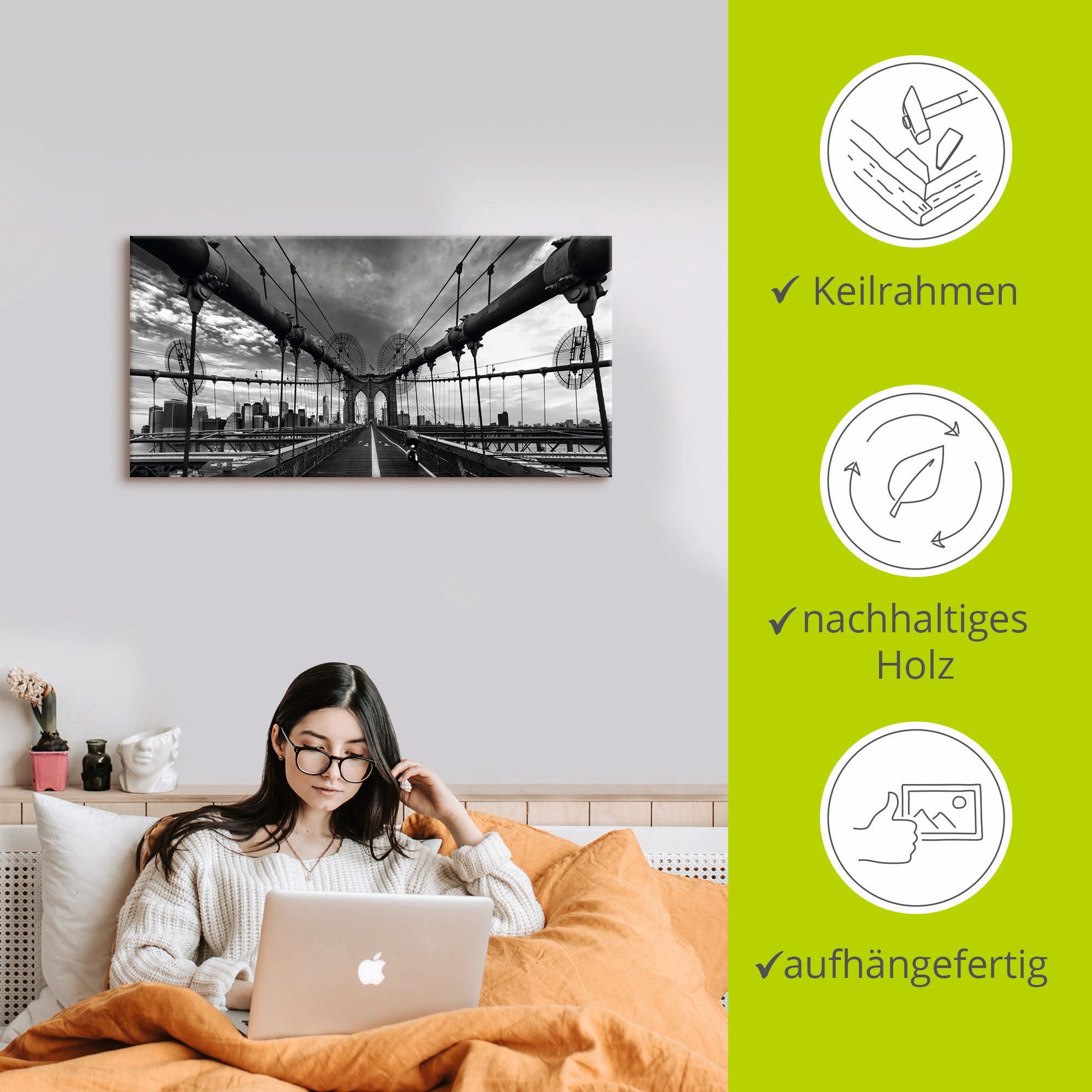 Artland Artprint Brooklyn Bridge New York III als artprint op linnen, poster in verschillende formaten maten