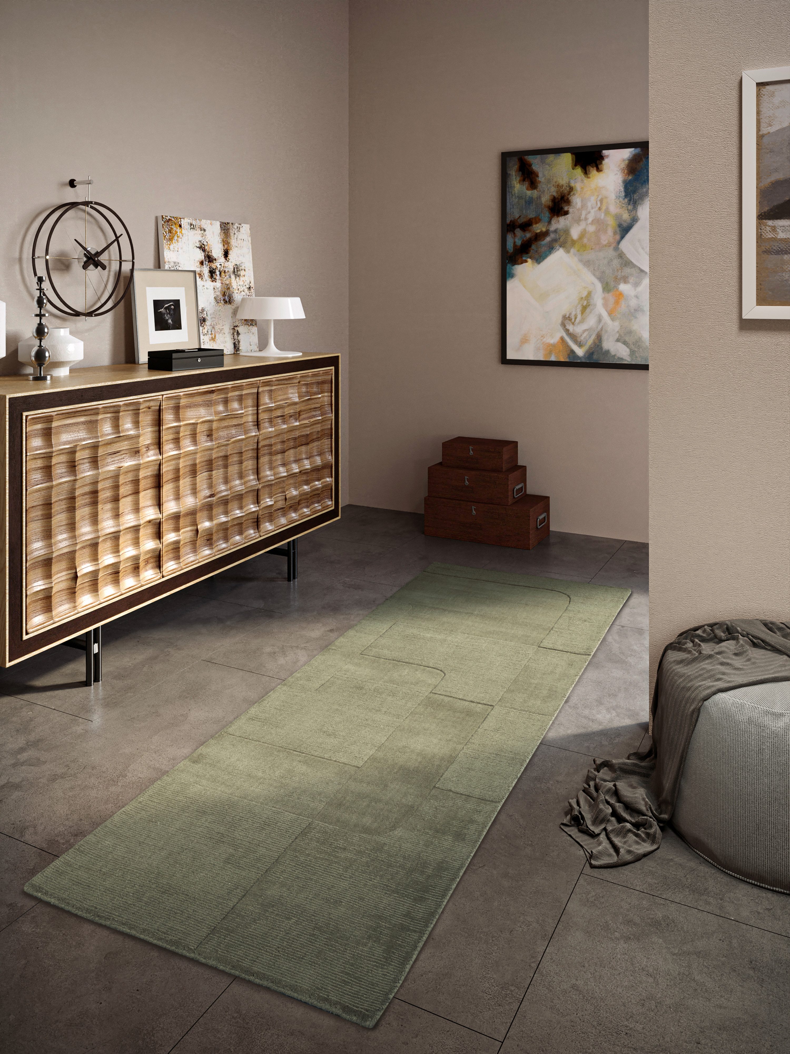 Villeroy & Boch Wollen kleed Charlotte Loper, handgeweven, wol, natuur, loper, woonkamer, geometrie