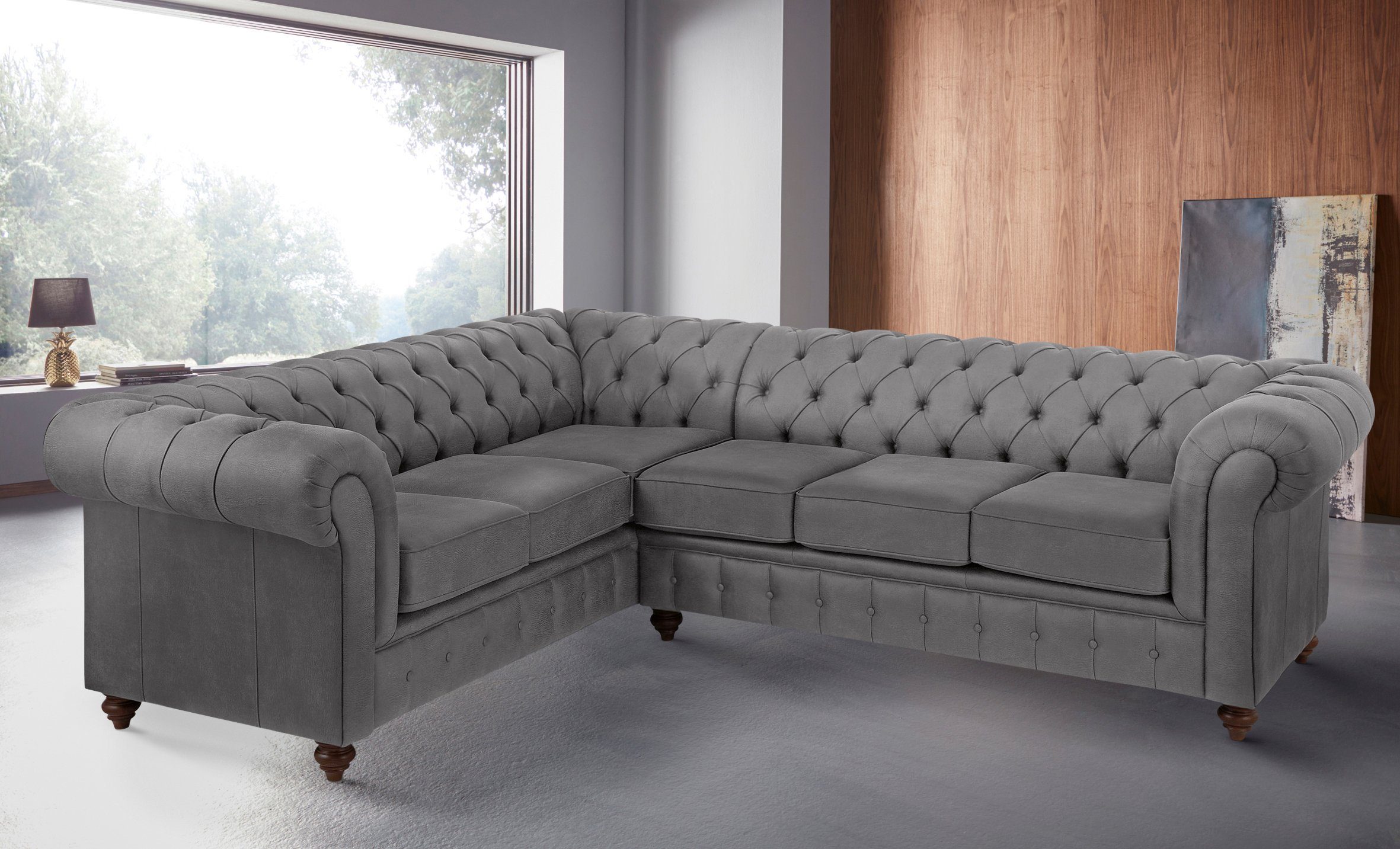 Home affaire Chesterfield-bank Chesterfield hoekbank, ook in leer L-vorm hoogwaardige knoopdetails, langer gedeelte links of rechts naar keuze