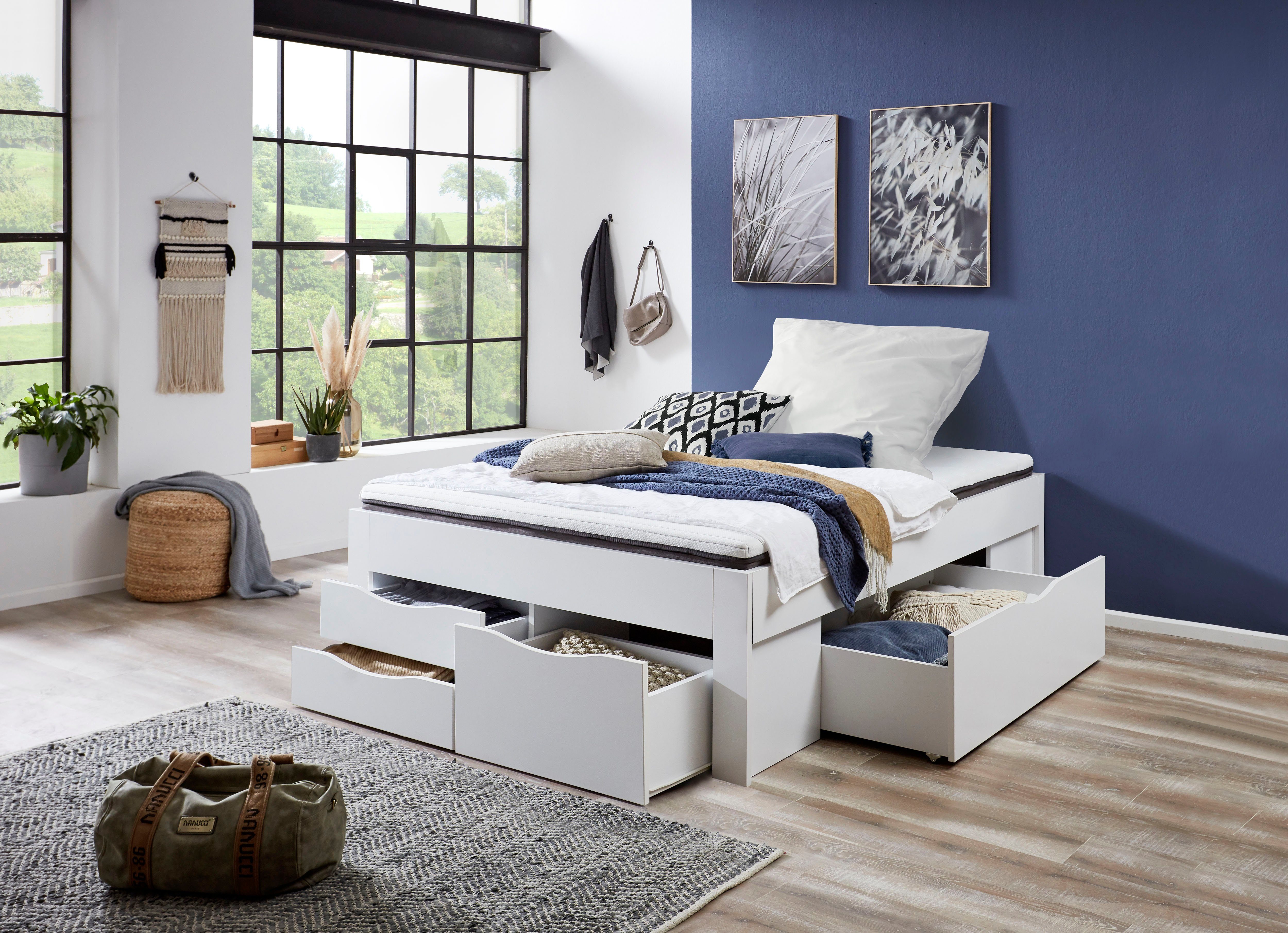 Relita Ledikant met bergruimte met laden en matras, 2 breedten, 2 decorkleuren melamine