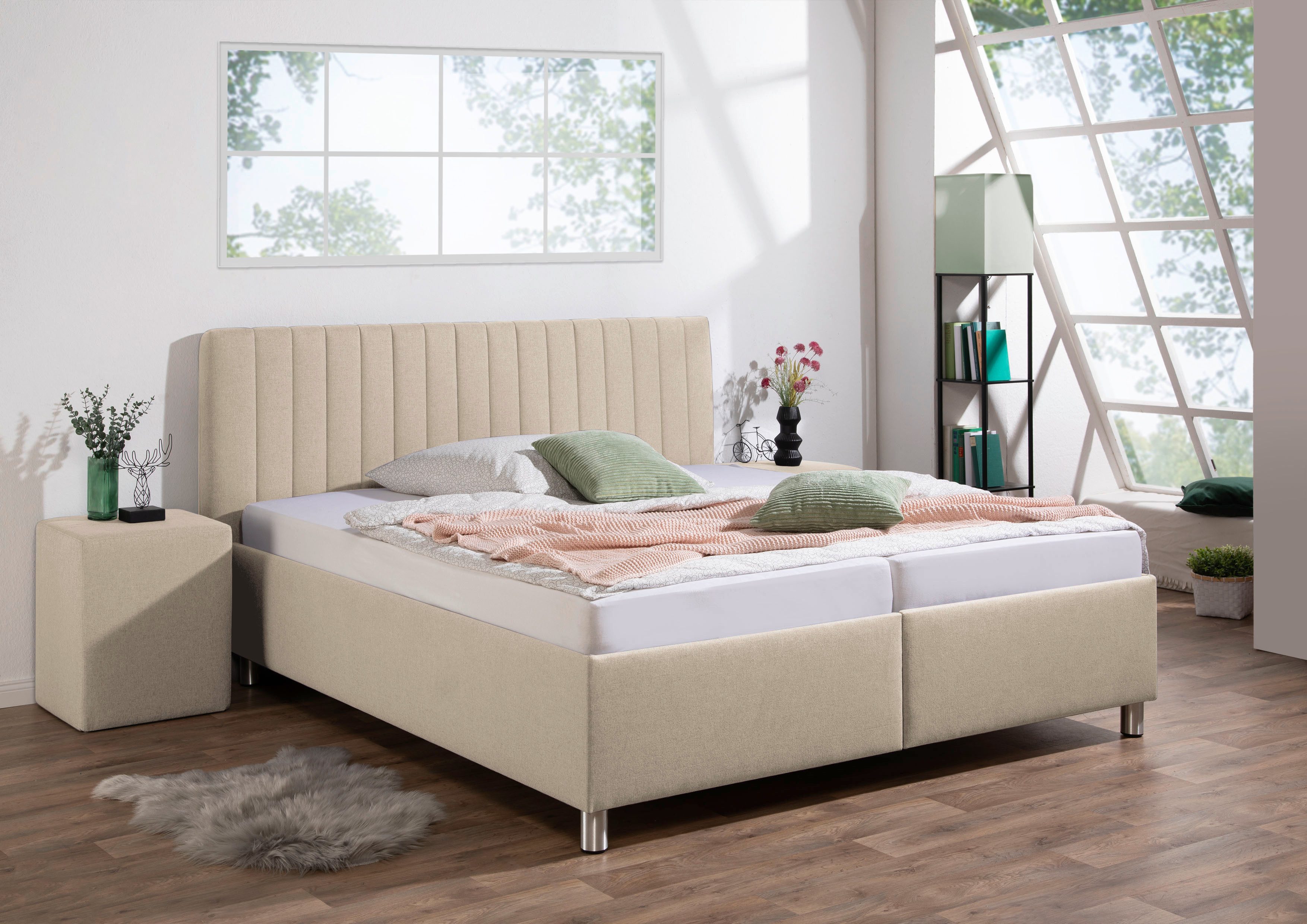 Maintal Gestoffeerd bed Kieferwald met bedlade, optioneel met bonnell- of pocketveringmatras