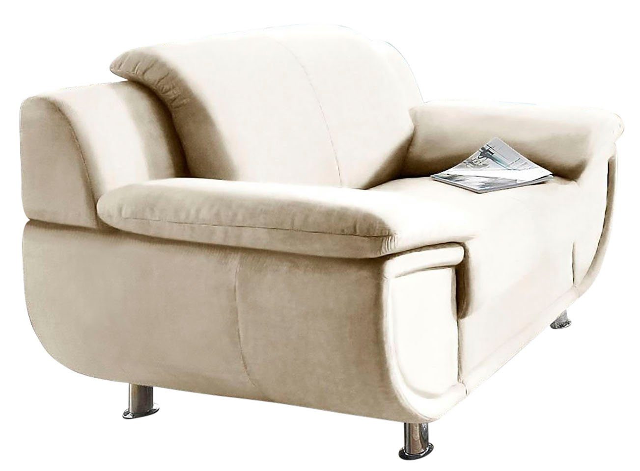TRENDMANUFAKTUR Fauteuil Rondo, breedte 121 cm, brede armleuningen, chromen poten