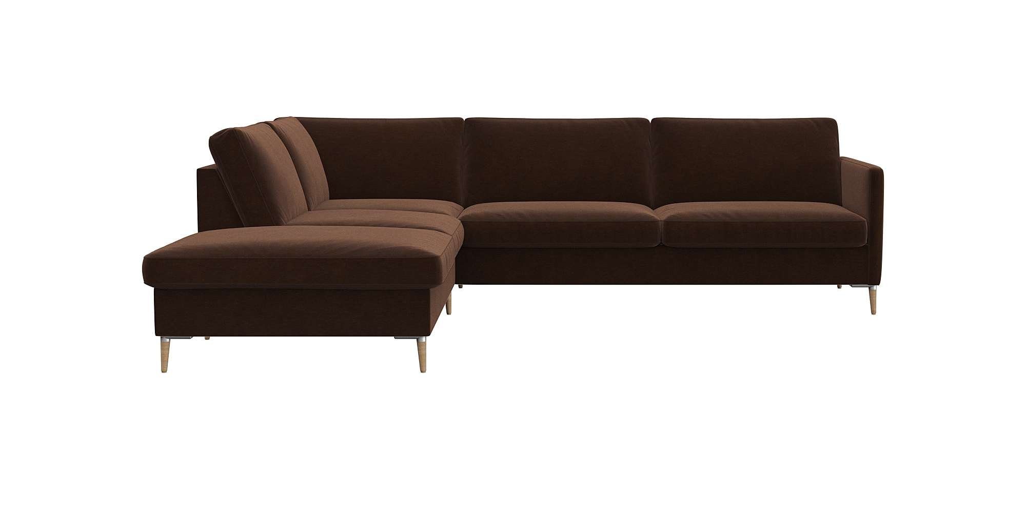 FLEXLUX Hoekbank Fiore, L-vorm smalle armleuningen, koudschuim, aluminium + eiken poten bruin, hoekbanken