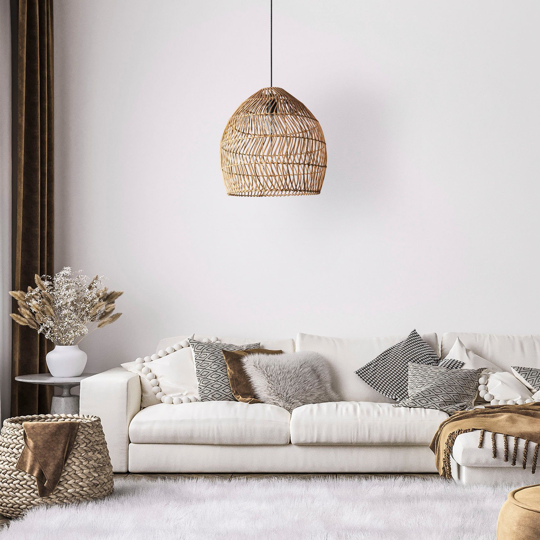 Paco Home Hanglamp ORNA Pendellamp rattan mand Boho modern eetkamerlamp natuurlijk vintage E27
