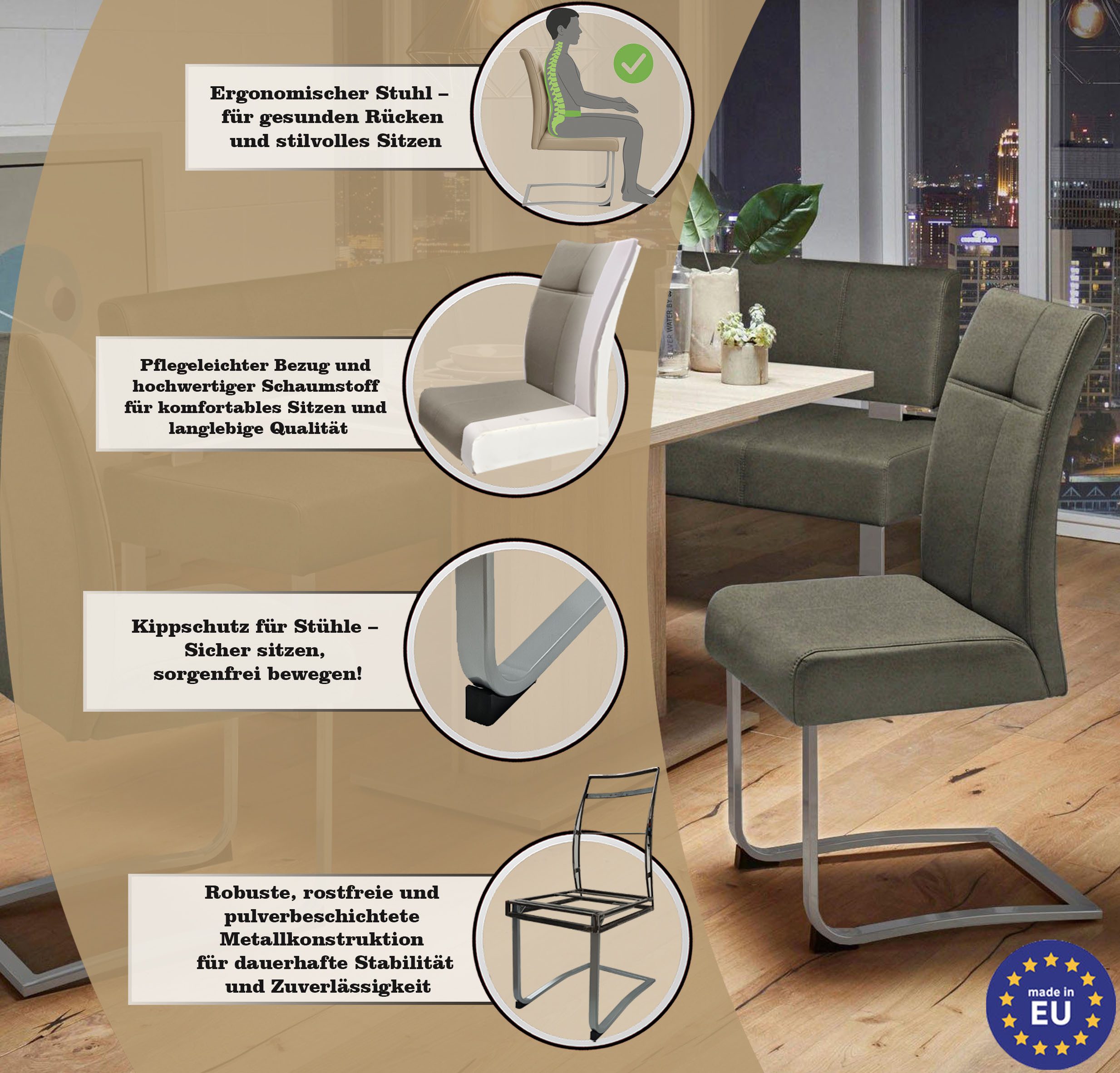 Home affaire Vrijdragende stoel RAB Bekleding in verschillende kwaliteiten, maximaal vermogen 120 kg (set, 2 stuks)
