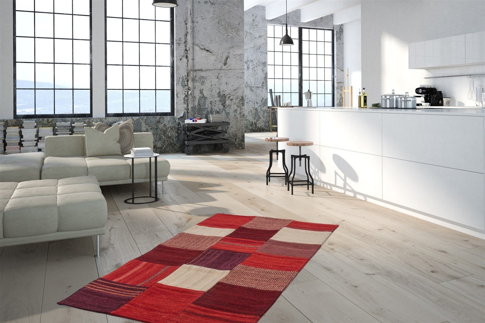 Kayoom Vloerkleed Radical 230 Handgeweven jacquard-kilim, hoogwaardige materiaalcombinatie