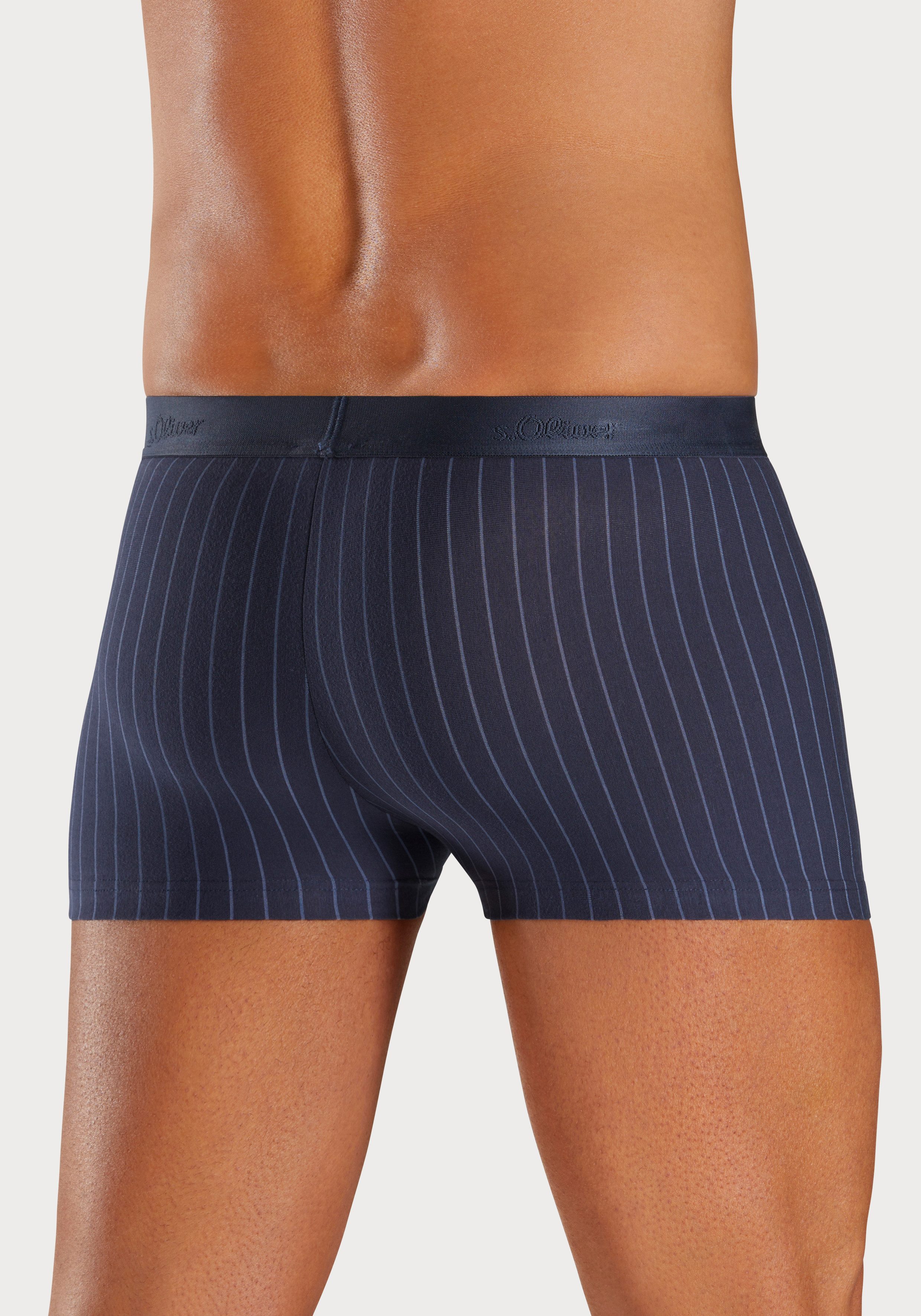 s.Oliver RED LABEL Beachwear Boxershort voor heren in strepen en uni van katoenmix (set, 3 stuks)