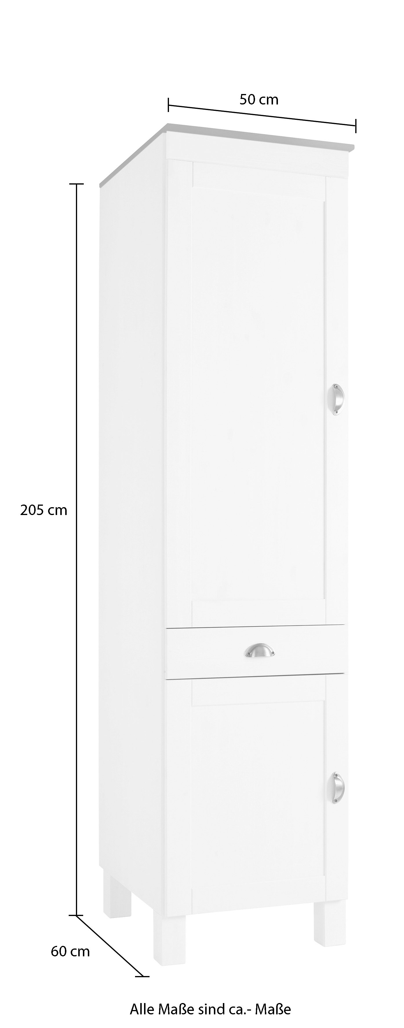 Home affaire Hoge kast Oslo 50 cm breed, in 2 diepten, 2 deuren, 1 lade, van massief grenen
