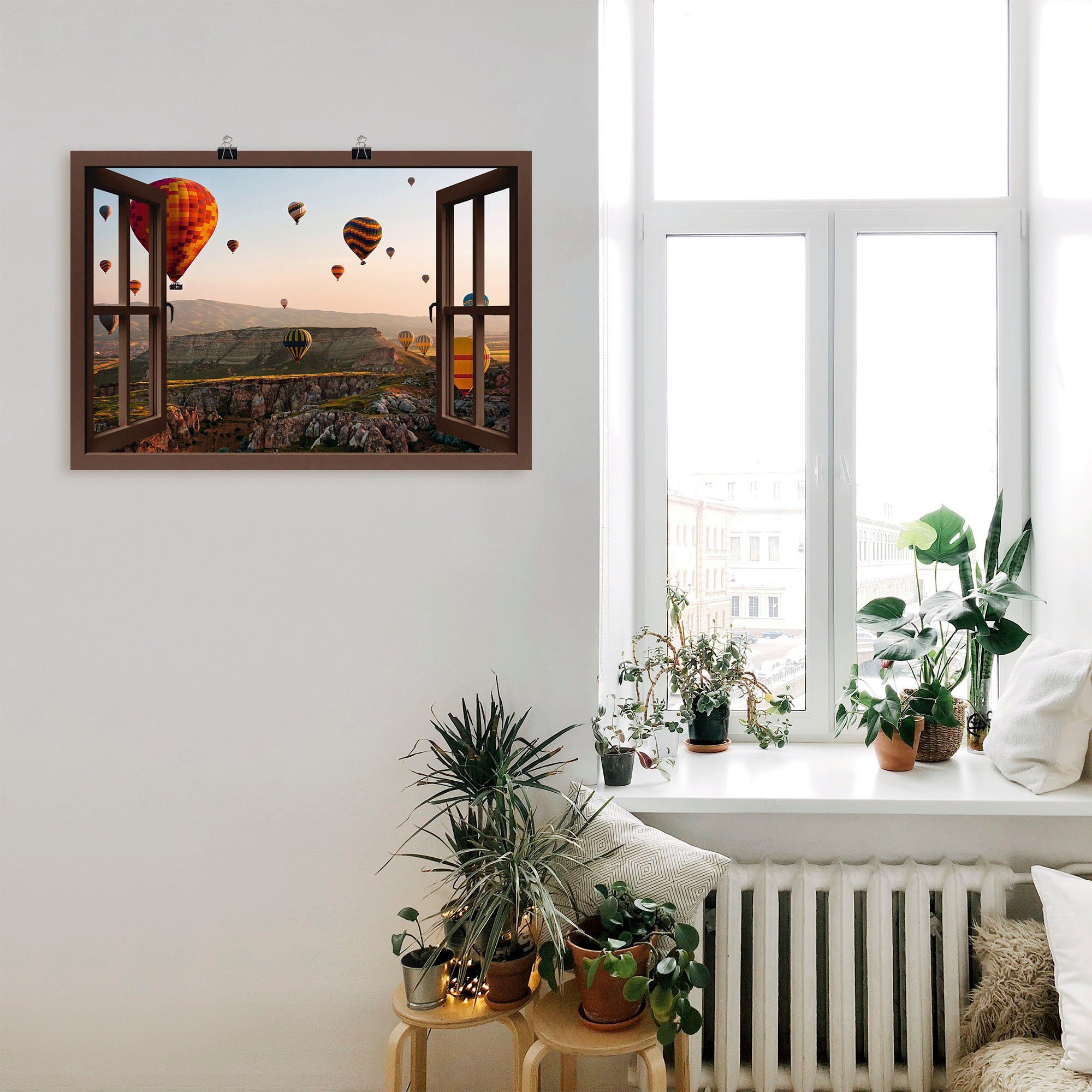 Artland Artprint Blik uit het venster Cappadocië ballonvaart als artprint op linnen, poster, muursticker in verschillende maten