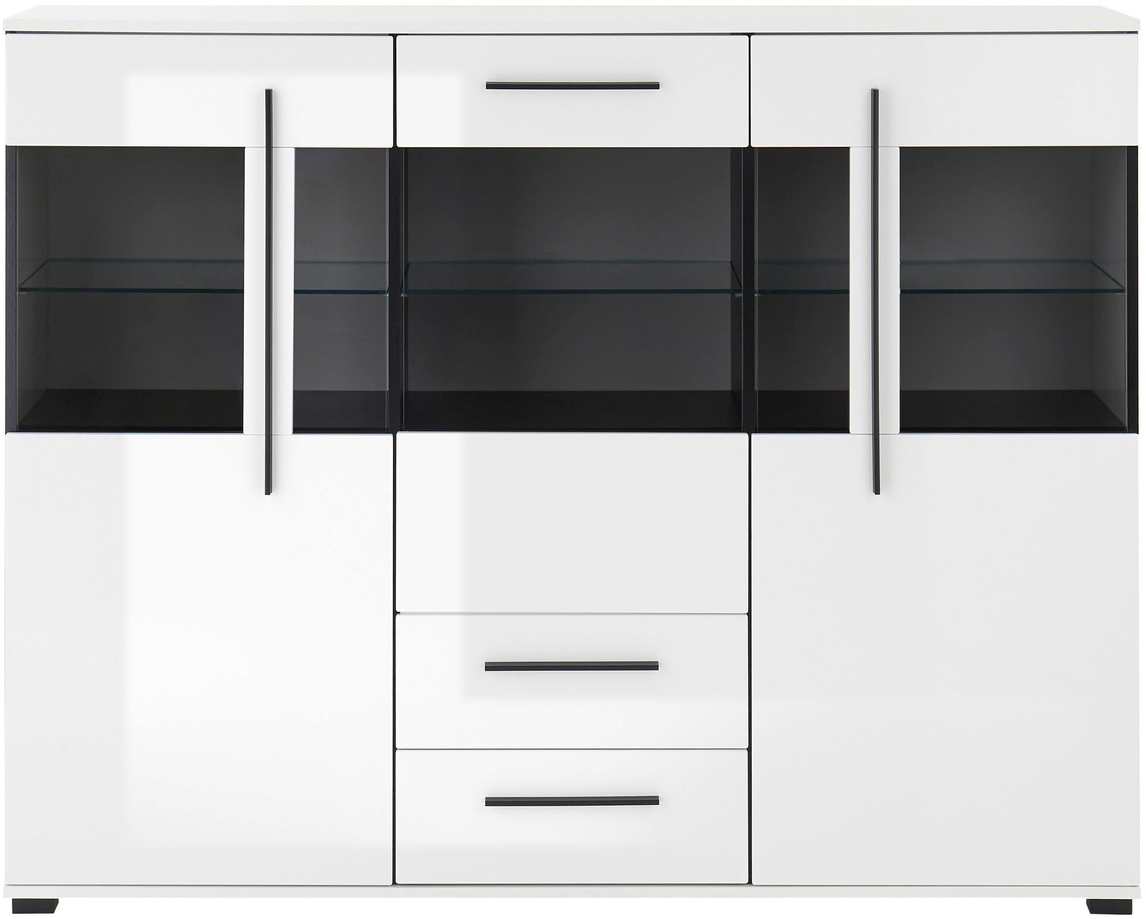 INOSIGN Highboard Cantara, moderne kast, vitrinekast in Eiken decor of wit zwarte stanggreep, voldoende opbergruimte, veelzijdig inzetbaar