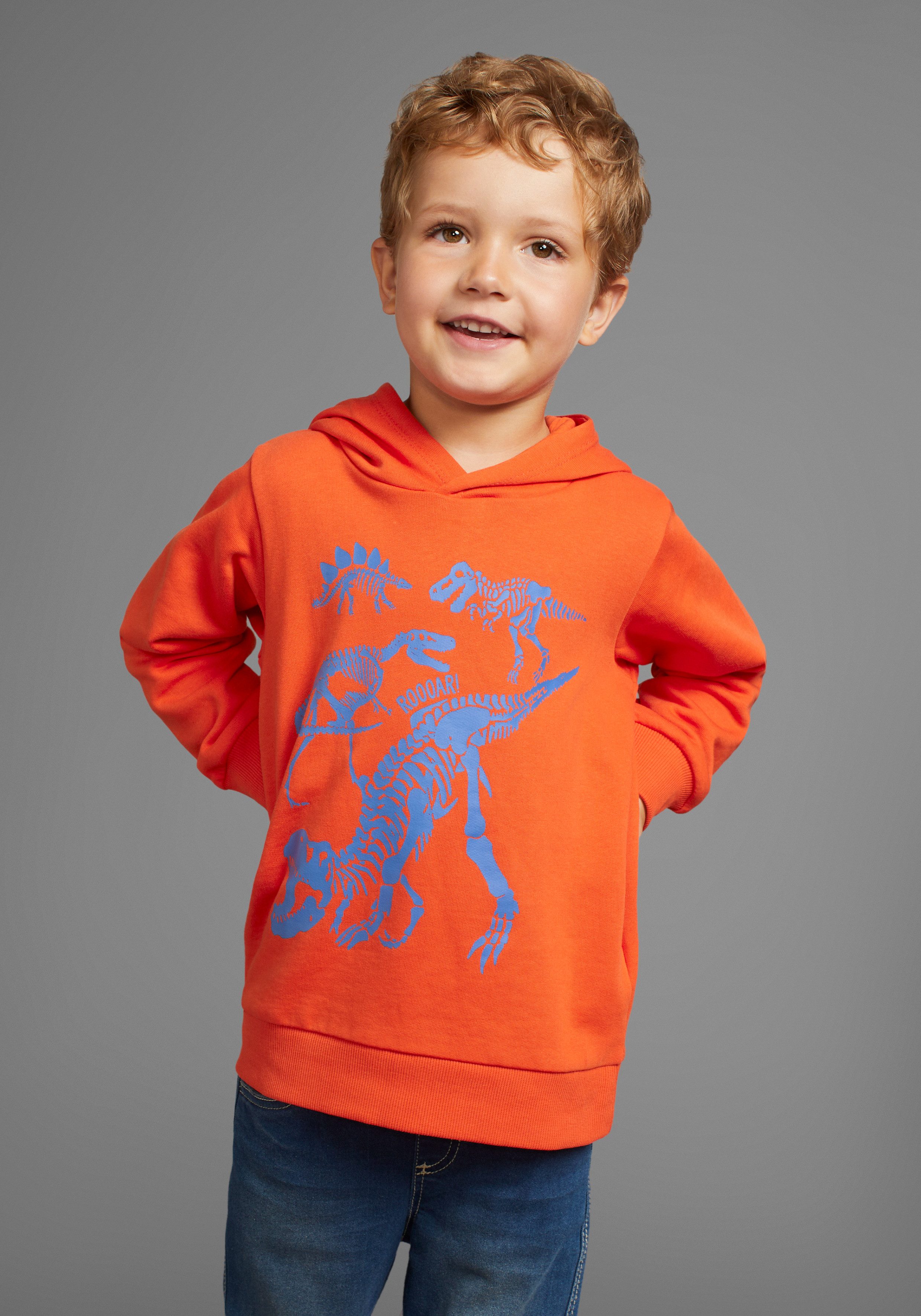 KIDSWORLD Hoodie Dino Lange mouwen basic pasvorm met stijlvolle print van 100% katoen