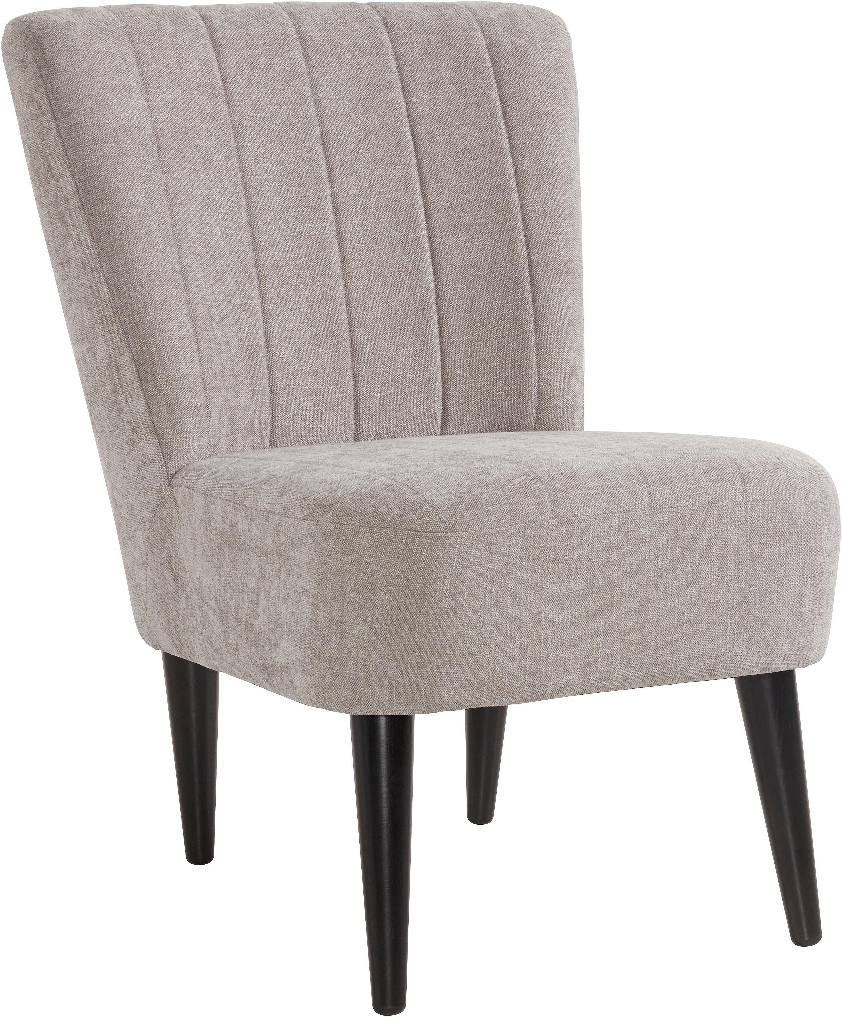 ATLANTIC home collection Cocktailfauteuil JAN met golfvering, massief houten poten fauteuils grijs