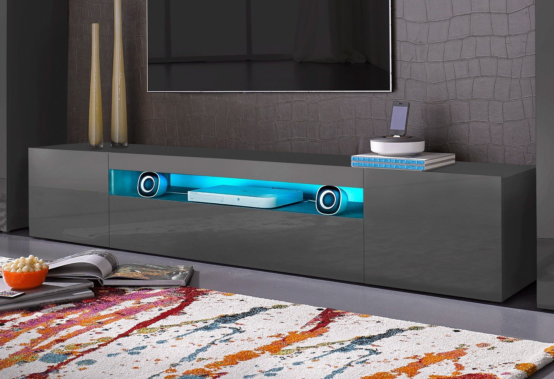 INOSIGN Tv-meubel Egypt Breedte 200 cm lowboards maat 200x40x36 cm grijs