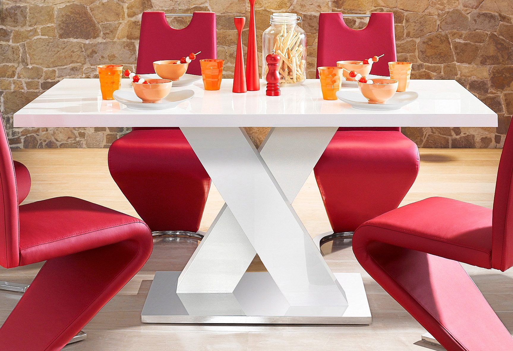 INOSIGN Eettafel Ali, TOPSELLER! Modern design Breedte 160 cm, wit hoogglans, bodemplaat van metaal