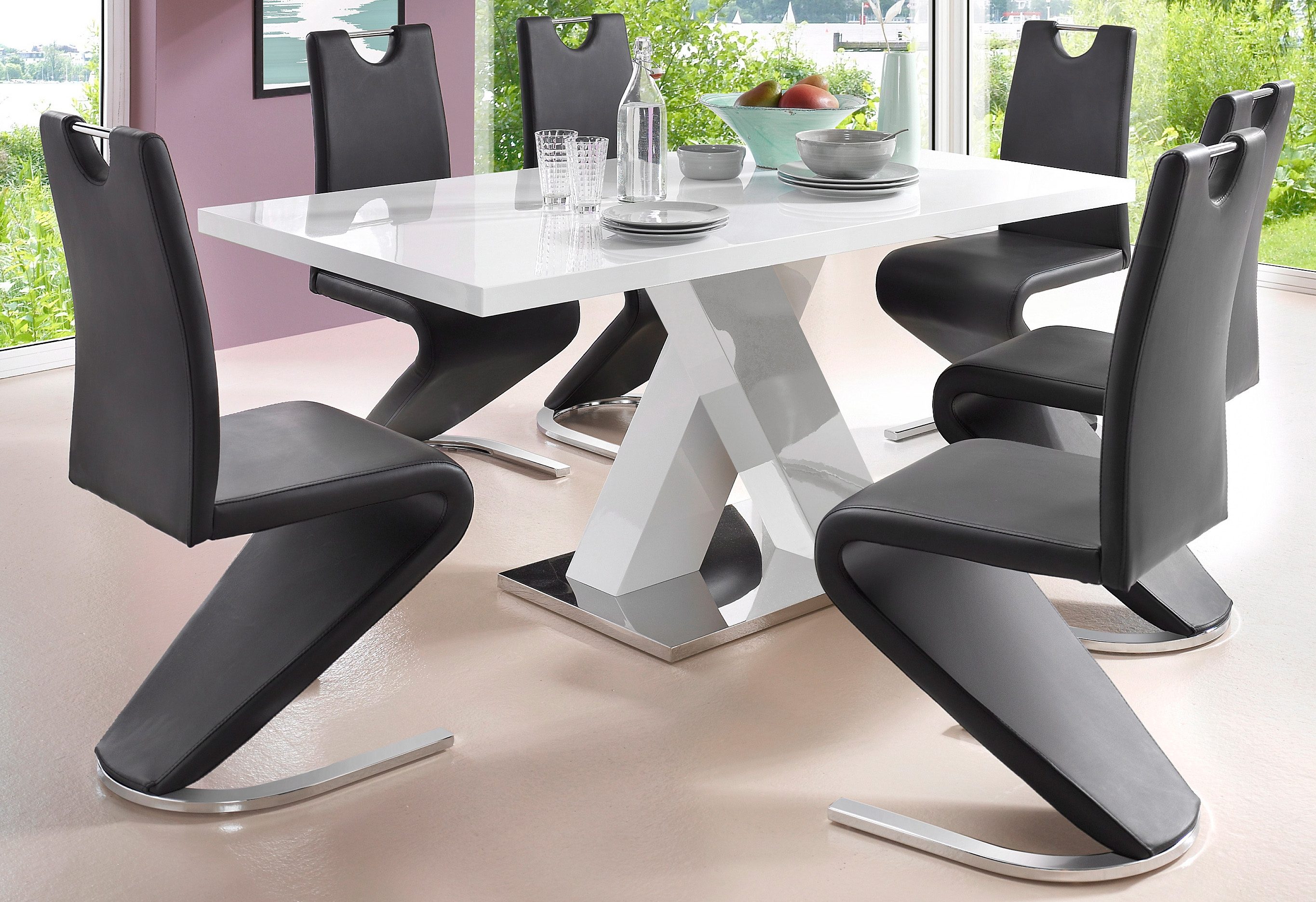 INOSIGN Eettafel Ali, TOPSELLER! Modern design Breedte 160 cm, wit hoogglans, bodemplaat van metaal