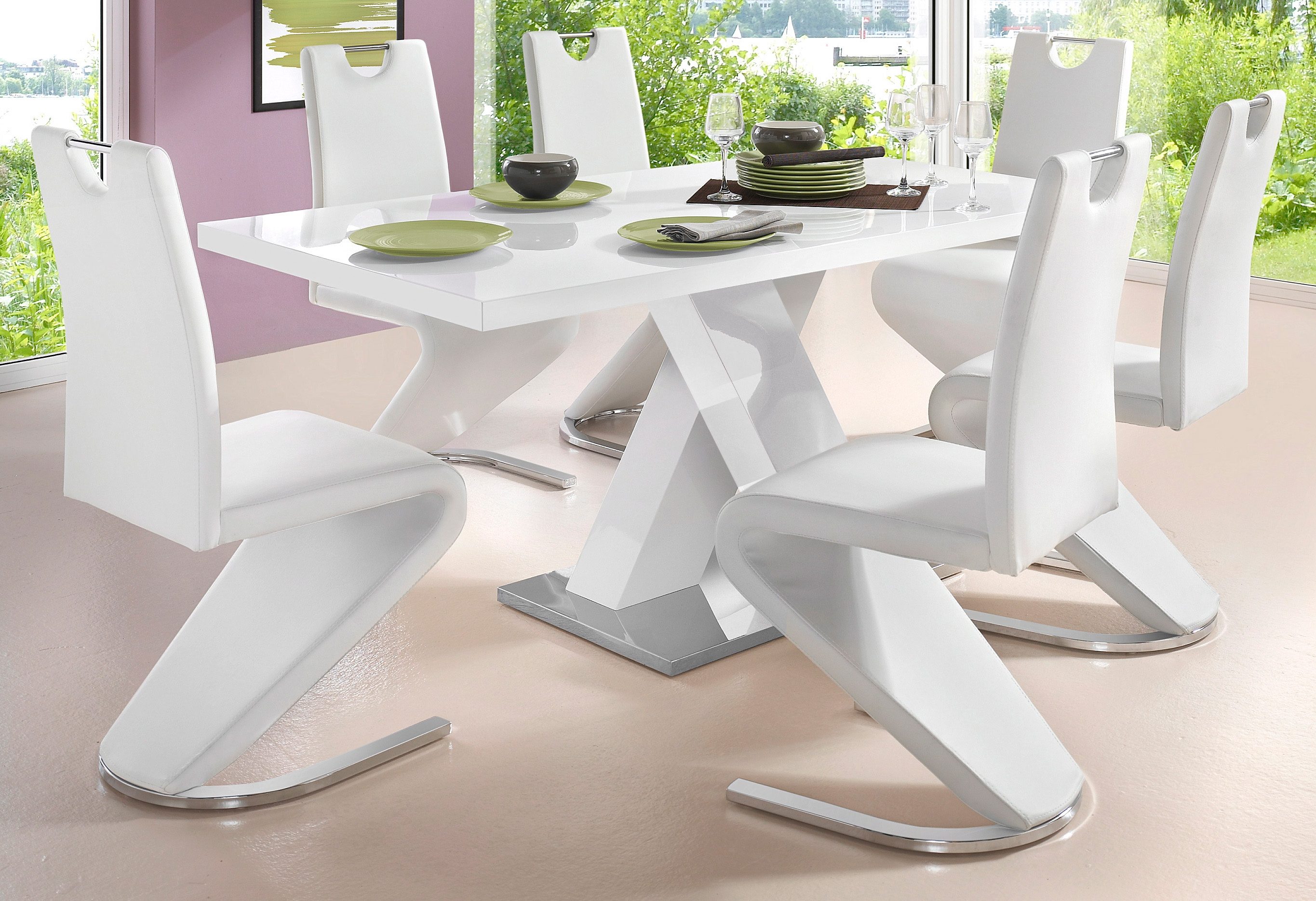 INOSIGN Eettafel Ali, TOPSELLER! Modern design Breedte 160 cm, wit hoogglans, bodemplaat van metaal