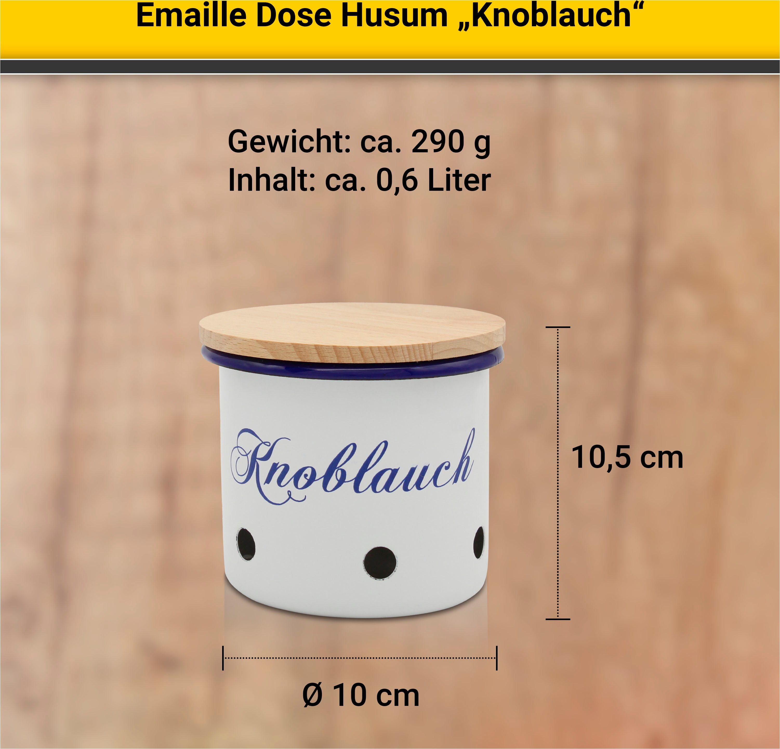 Krüger Voorraadbus Emaille voorraadbus Husum voor knoflook met houten deksel, 10 cm (1-delig)