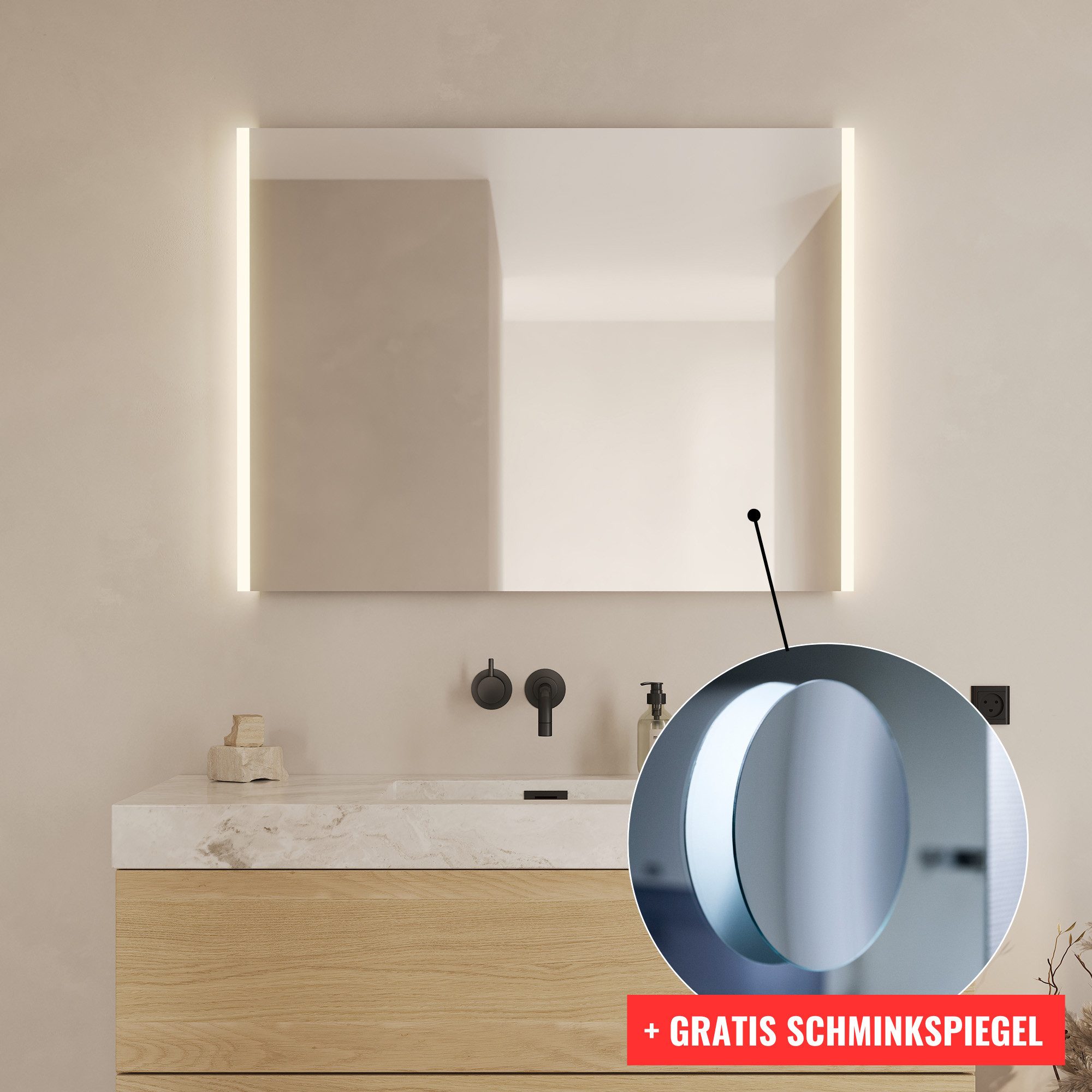Loevschall Badspiegel Lago, spiegel bundel inclusief make-up spiegel, badkamer spiegel