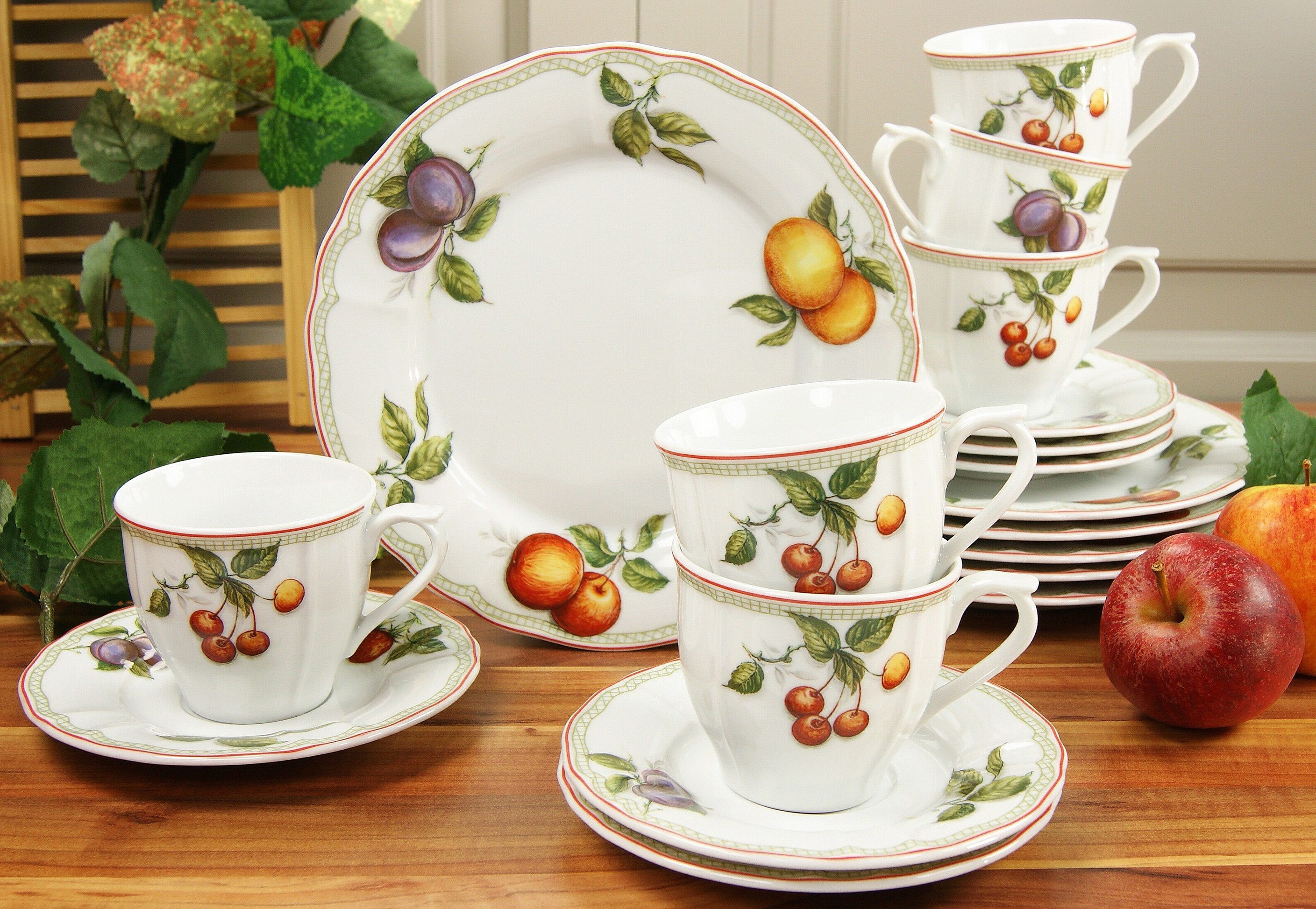 CreaTable Koffieservies Servies-set Flora Orchard Servies, 18 delen, voor 6 personen (set, 18-delig)