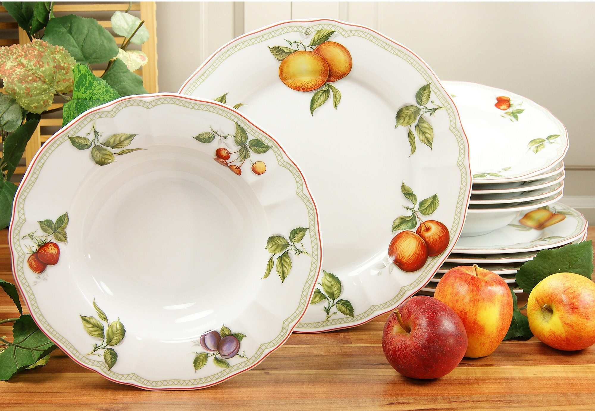 CreaTable Eetservies Borden set, servies set Flora Orchard Servies, fruitdecor, 12 delen, voor 6 personen (set, 12-delig)